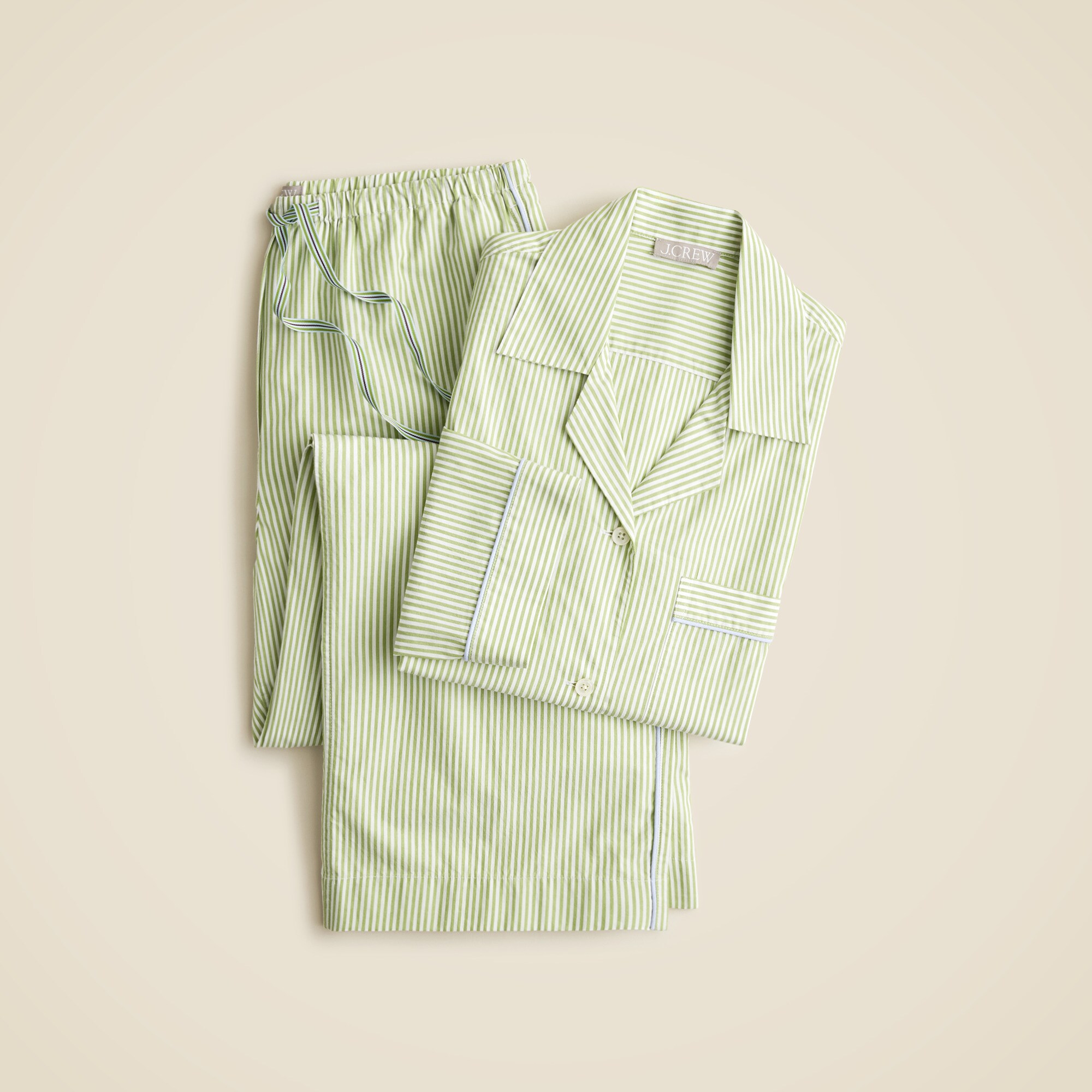 Long-sleeve pajama pant set in striped cotton poplin