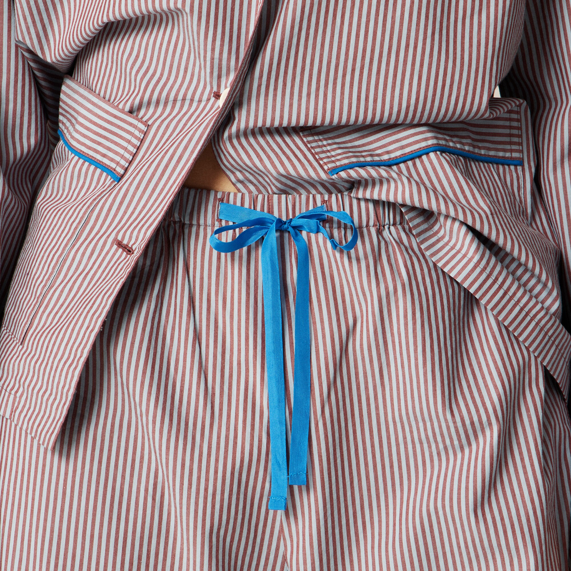 Long-sleeve pajama pant set in striped cotton poplin
