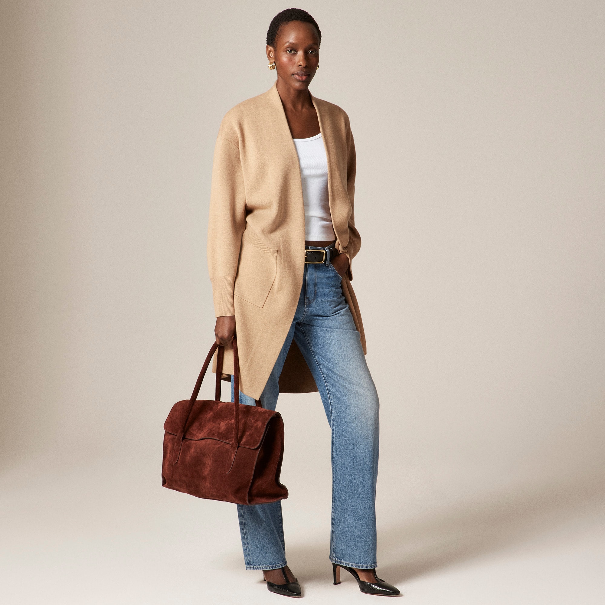 Long Sweater Blazer With Side Slits For Women