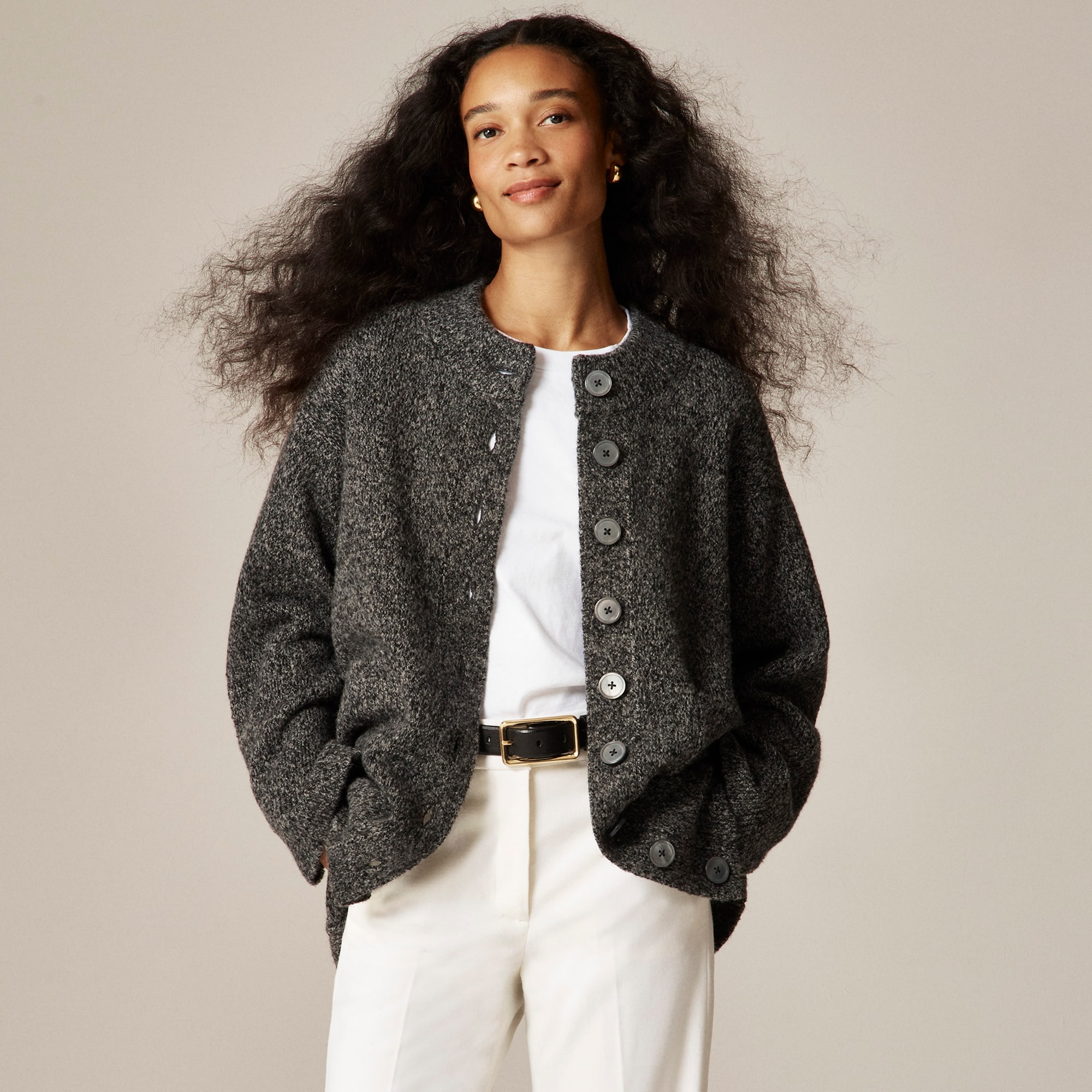 Engineered Garments Creweck Cardigan Engineered Garments Cardigan Jacket in Olive Cotton Ripstop