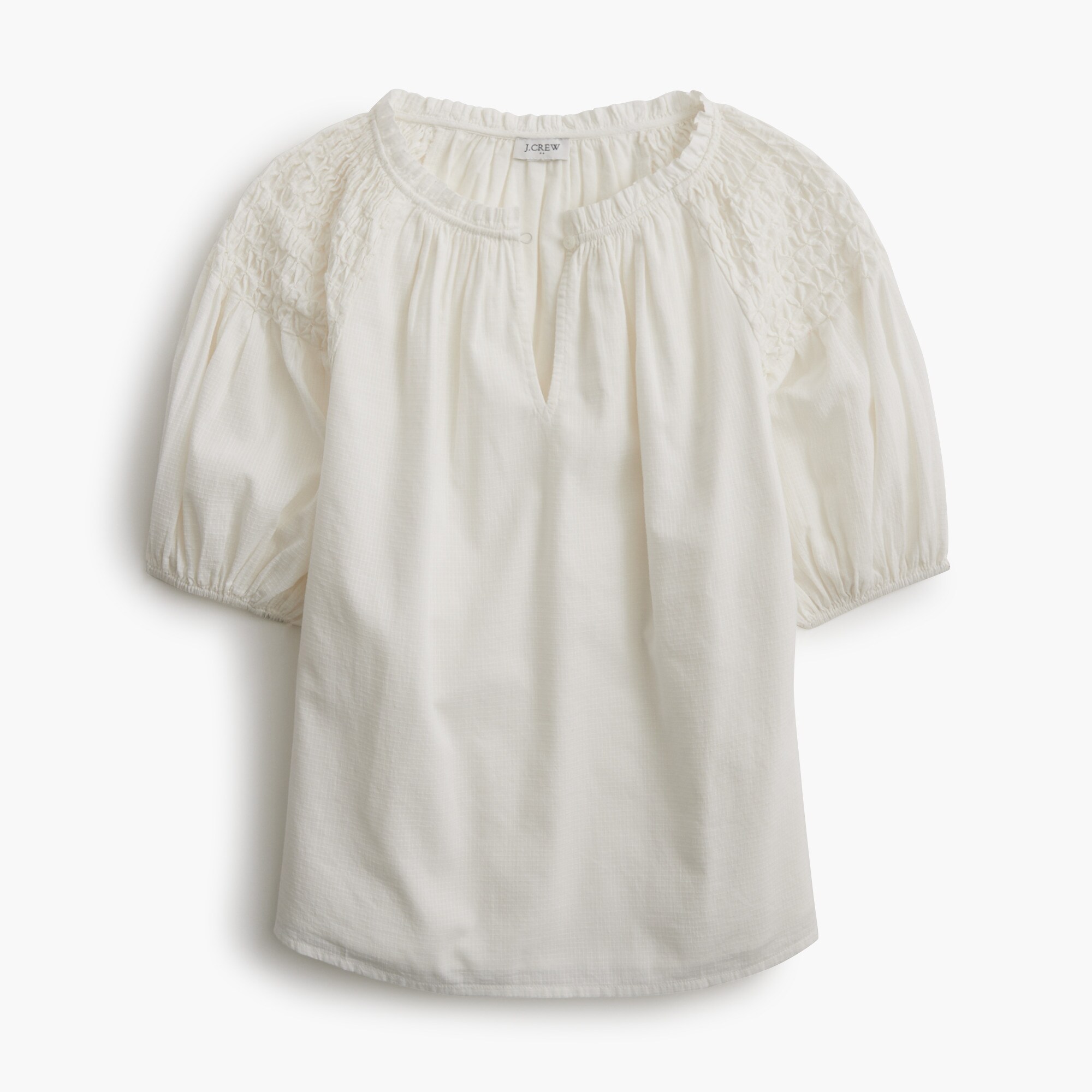 Puff-sleeve split-neck top