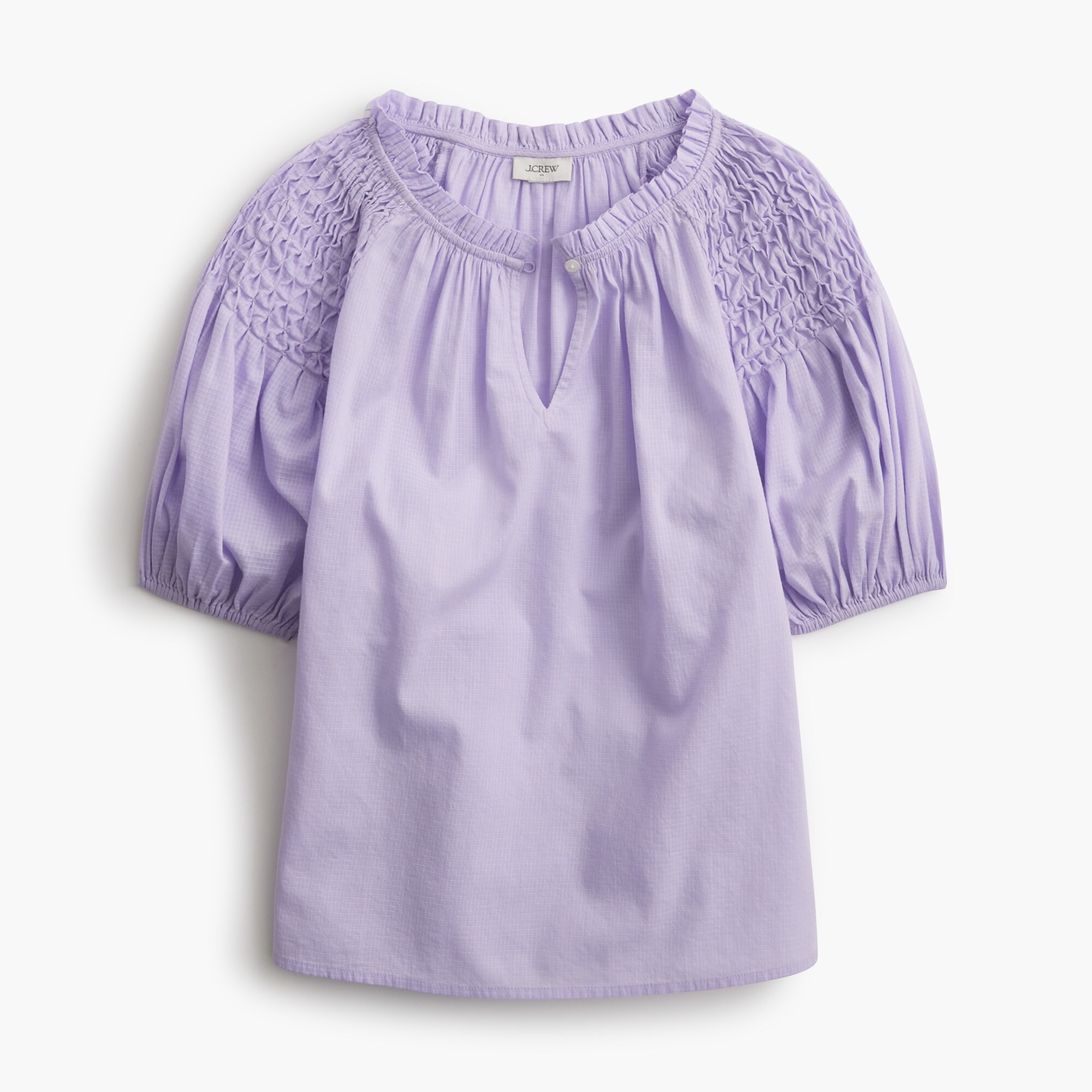 puff-sleeve split-neck blouse for women