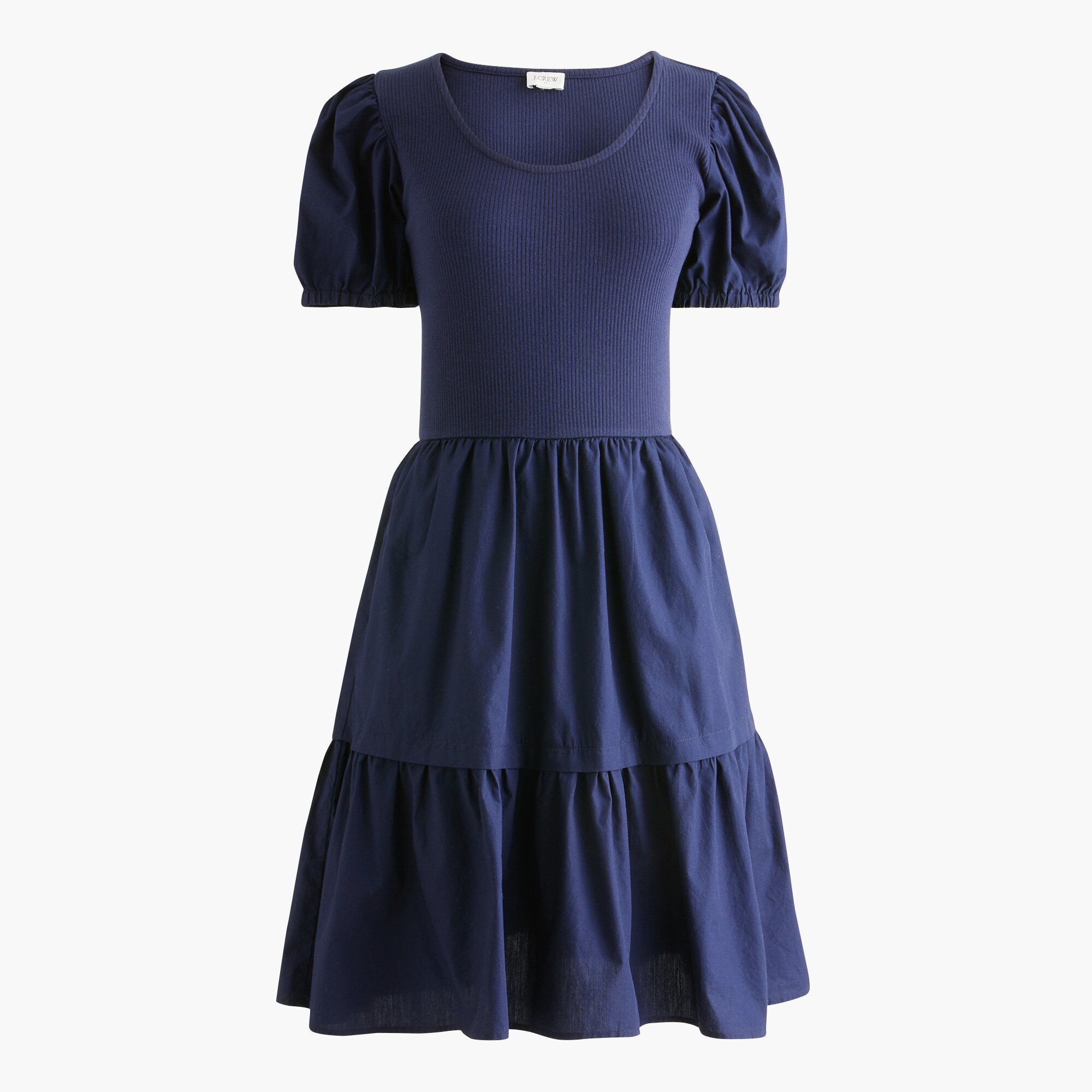  Puff-sleeve knit mixy mini dress