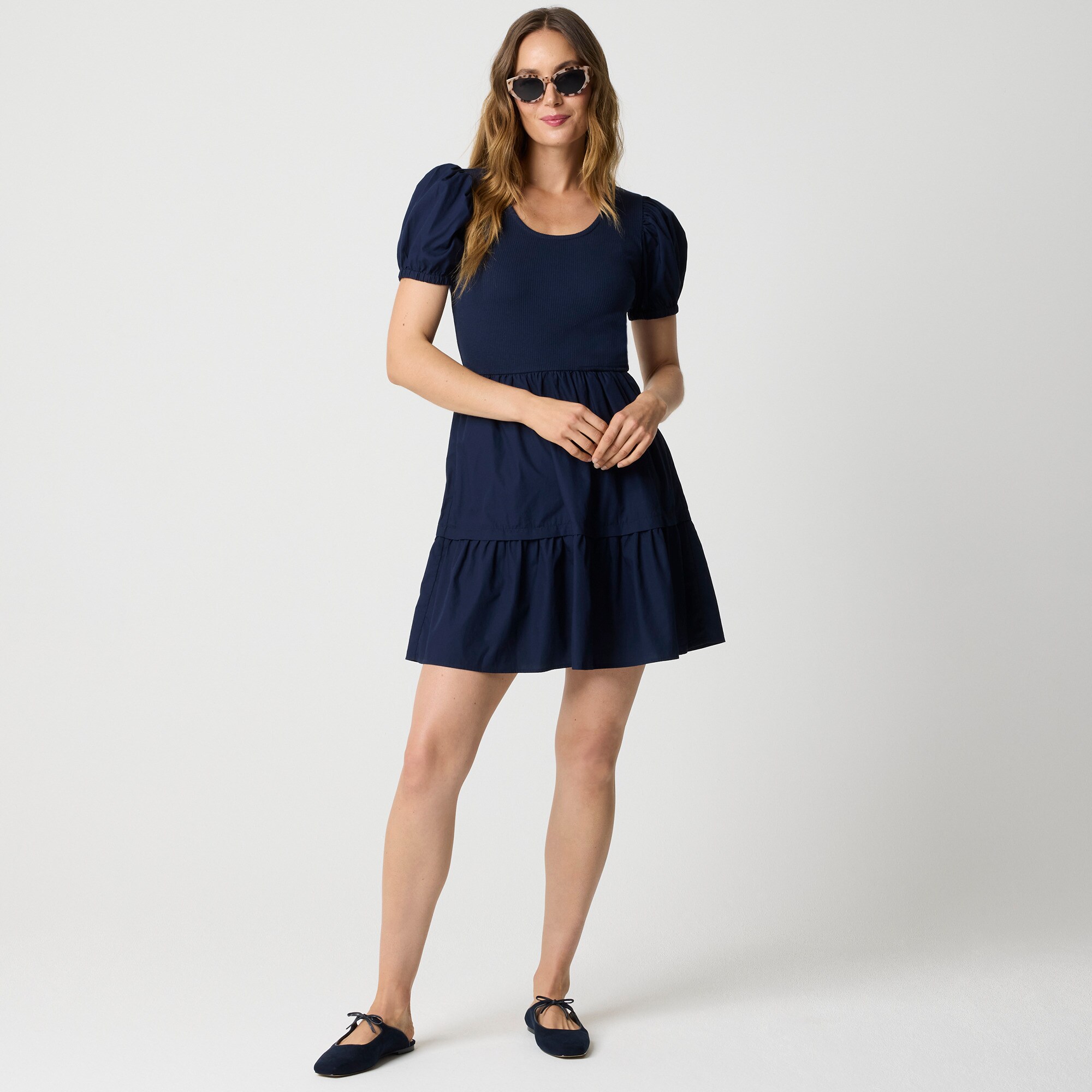 Puff-sleeve knit mixy mini dress