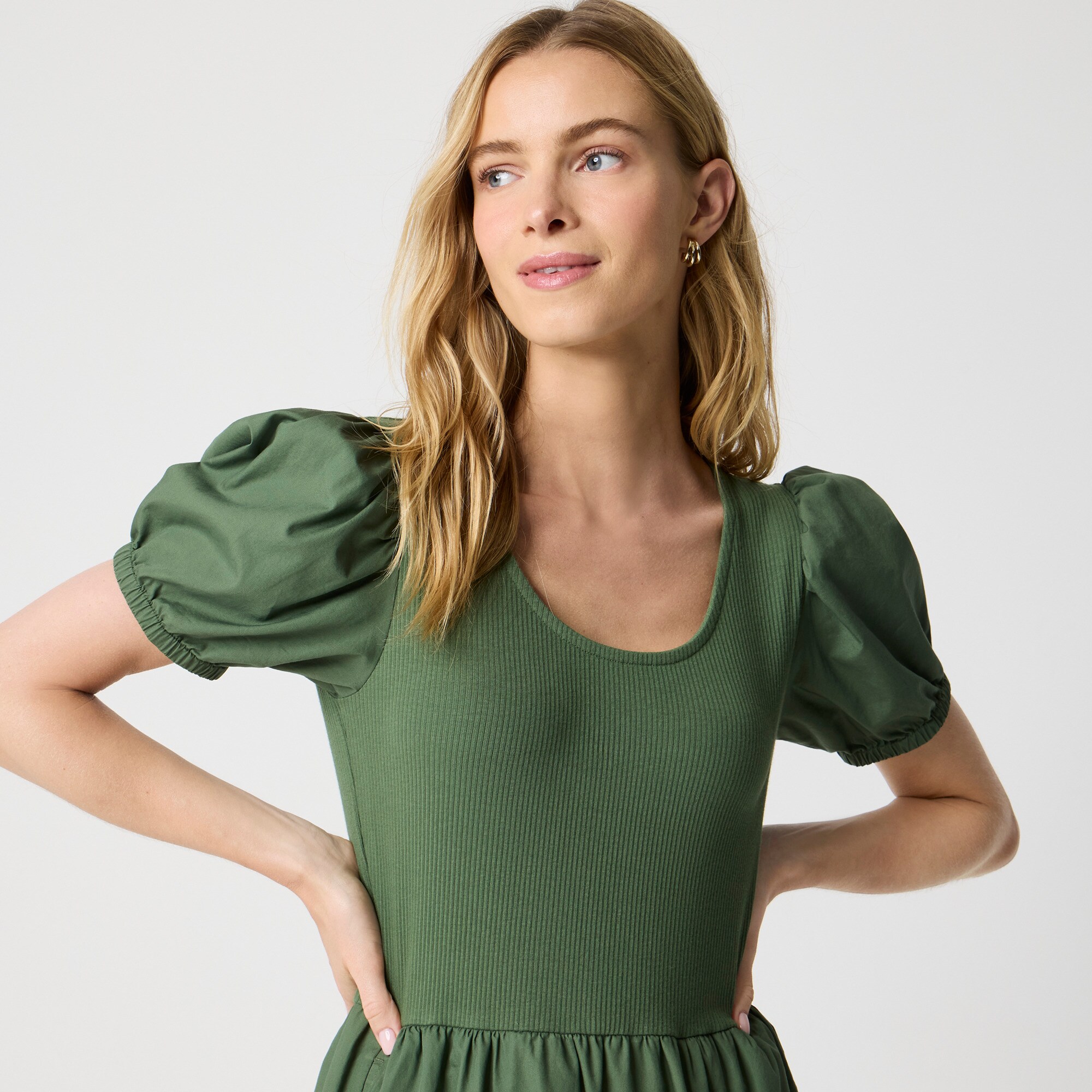 Puff-sleeve knit mixy mini dress