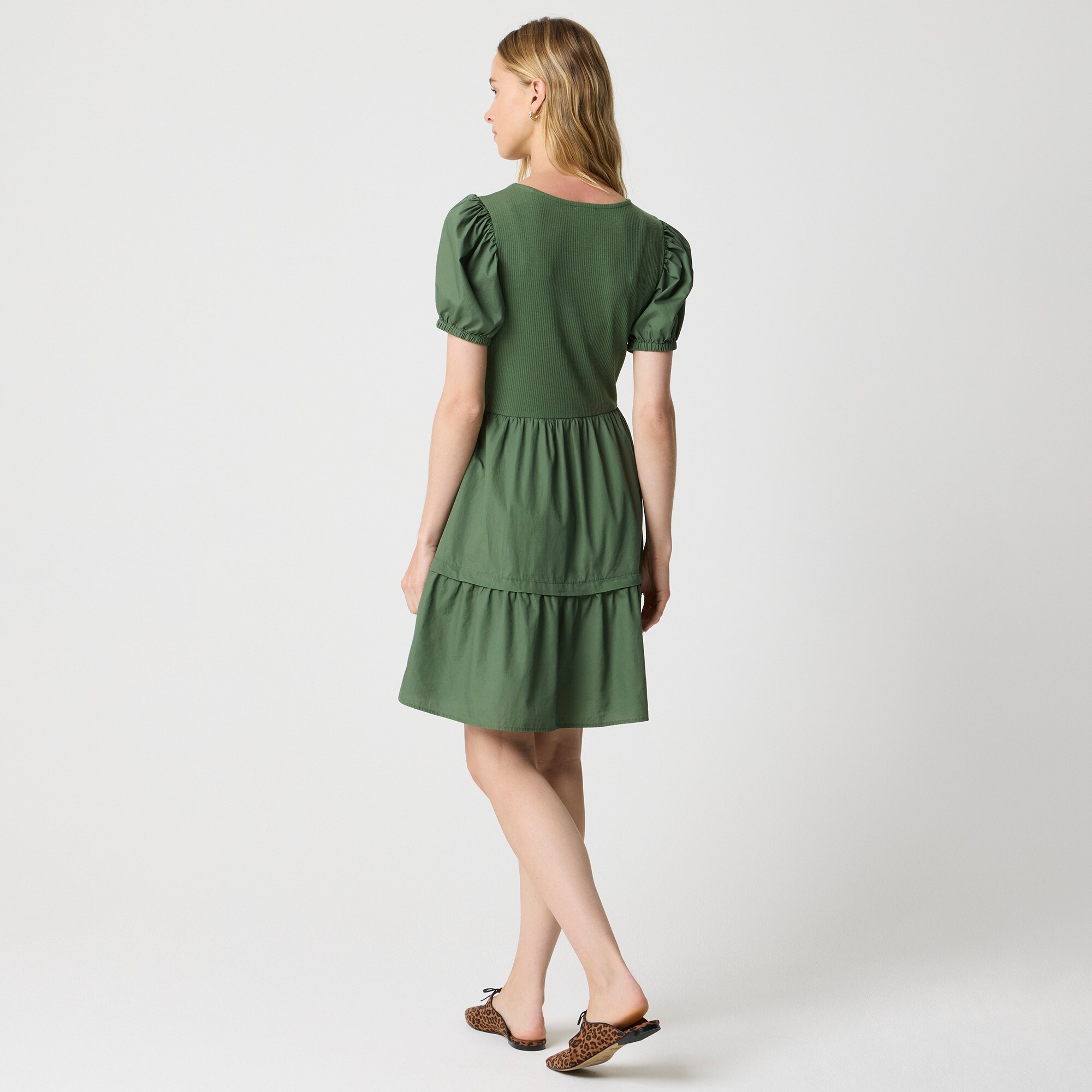 Puff-sleeve knit mixy mini dress