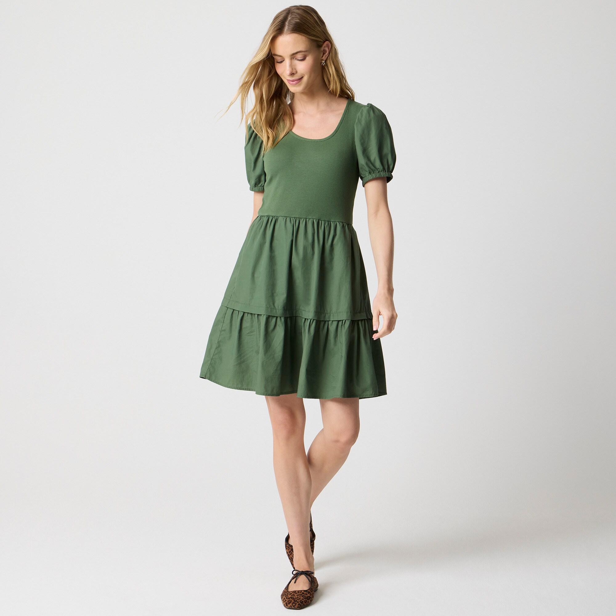  Puff-sleeve knit mixy mini dress