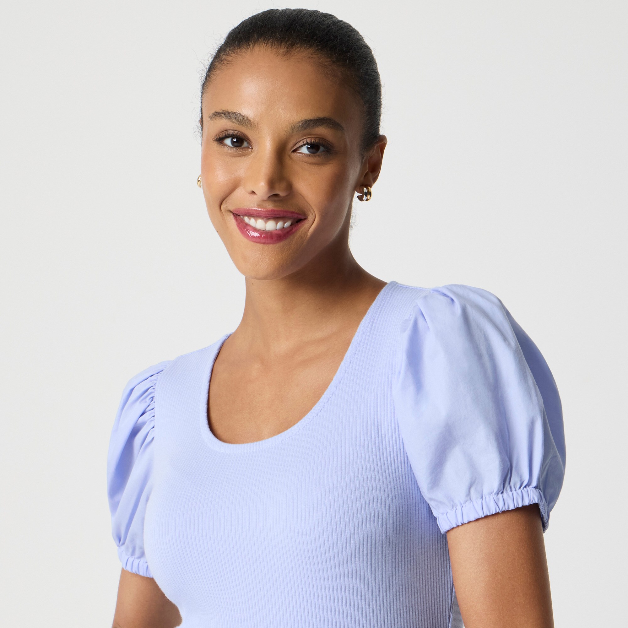 Puff-sleeve knit mixy mini dress