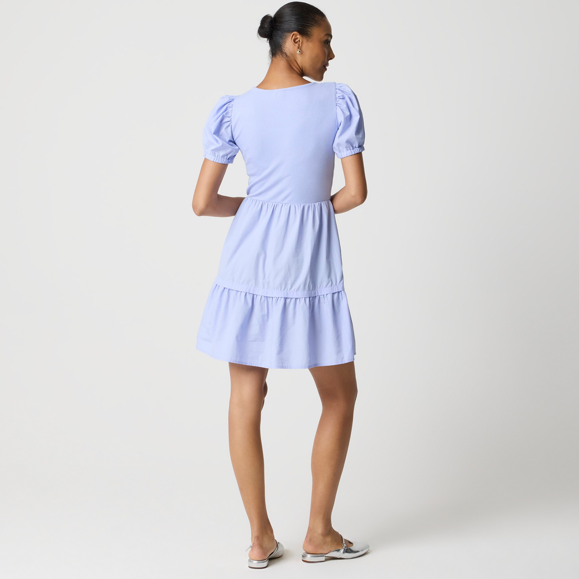 Puff-sleeve knit mixy mini dress