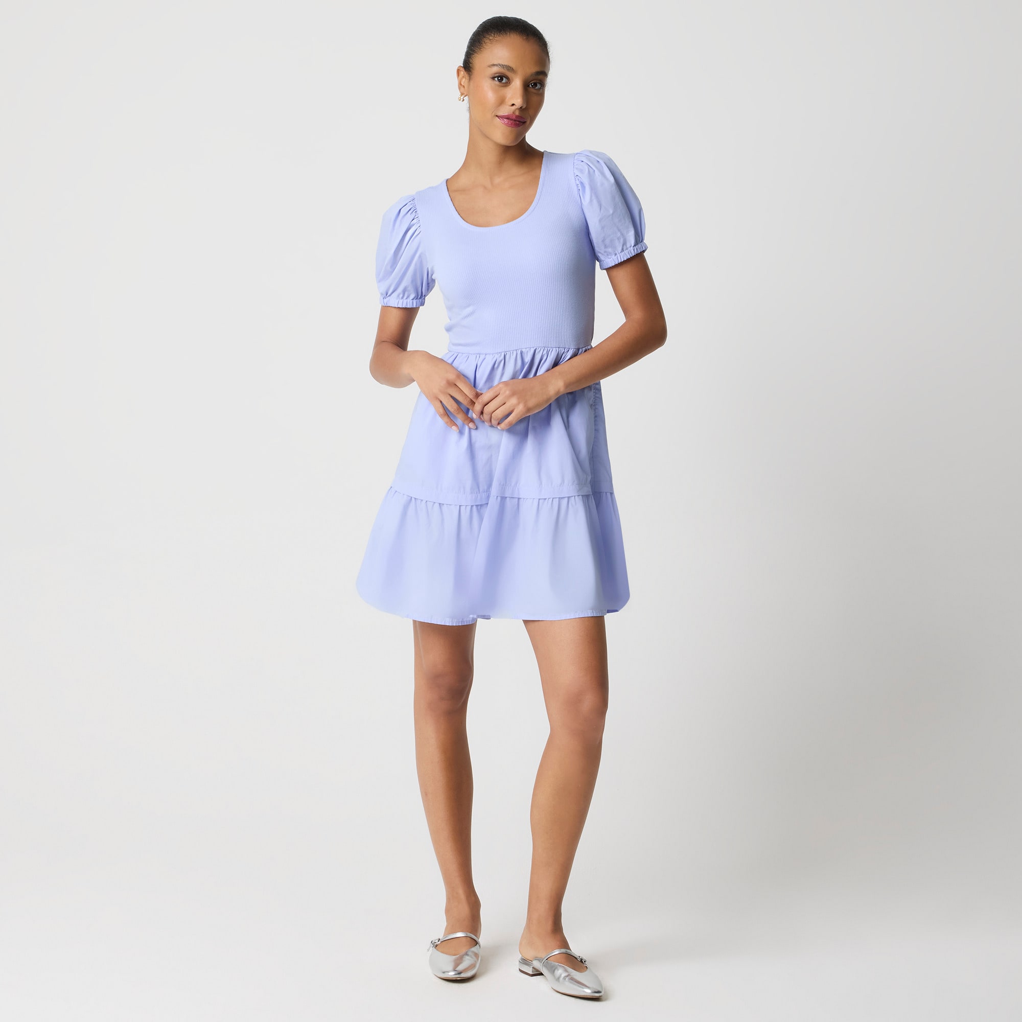  Puff-sleeve knit mixy mini dress
