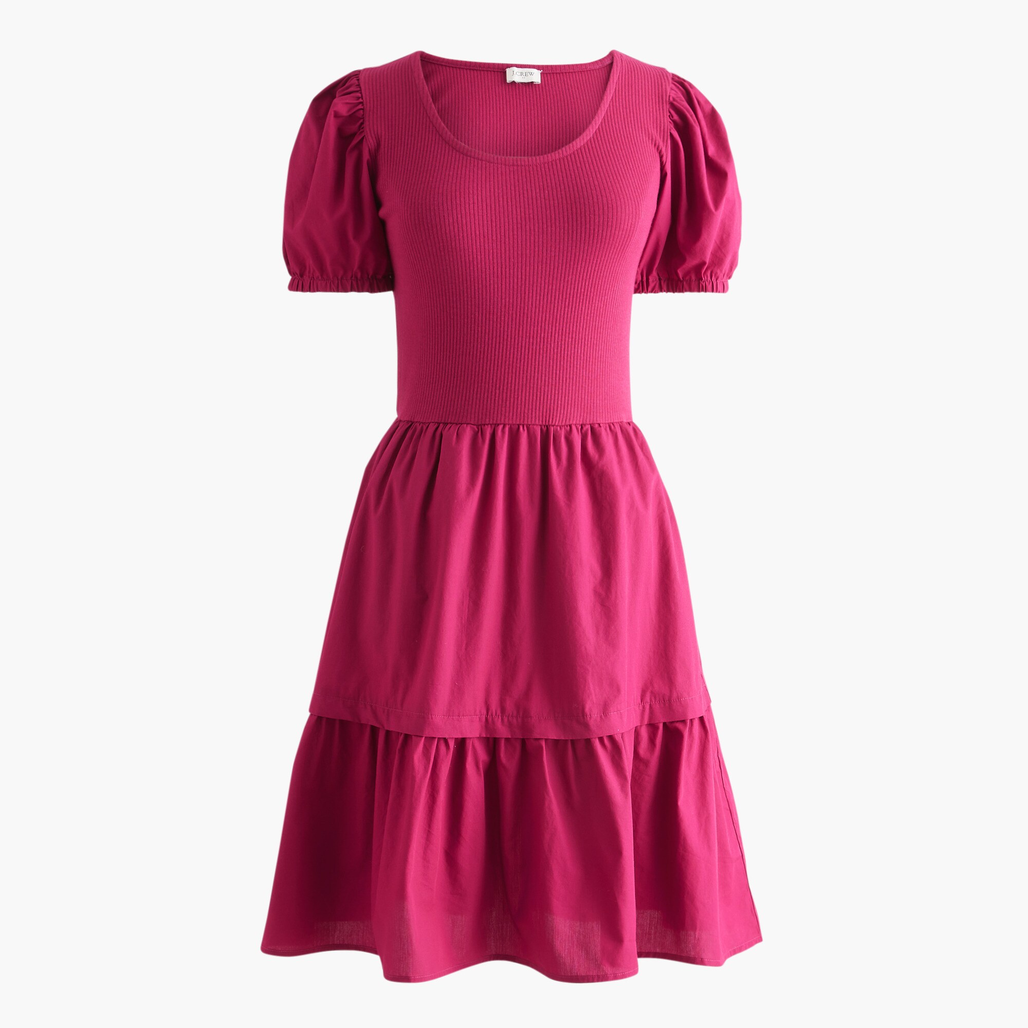  Puff-sleeve knit mixy mini dress