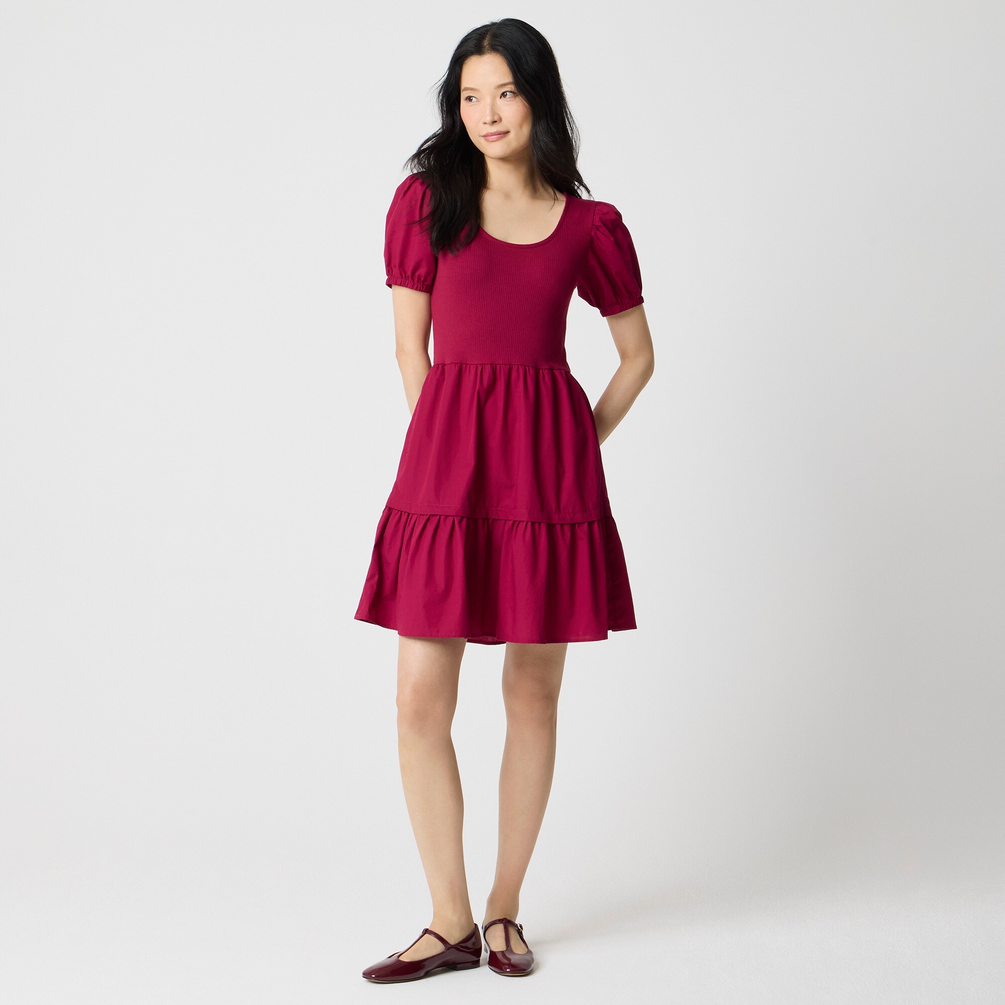  Puff-sleeve knit mixy mini dress