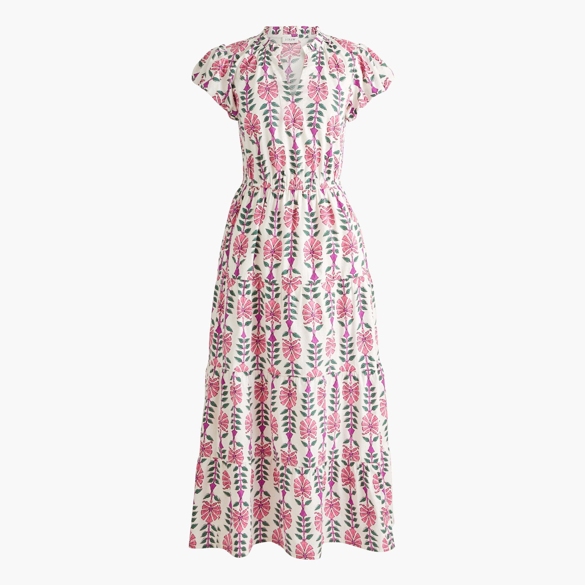 printed v-neck puff-sleeve maxi dress for women