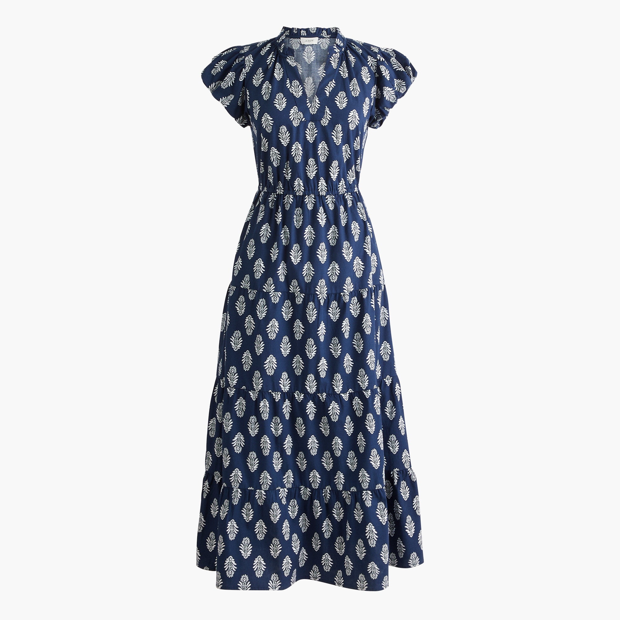 womens Printed V-neck puff-sleeve maxi dress