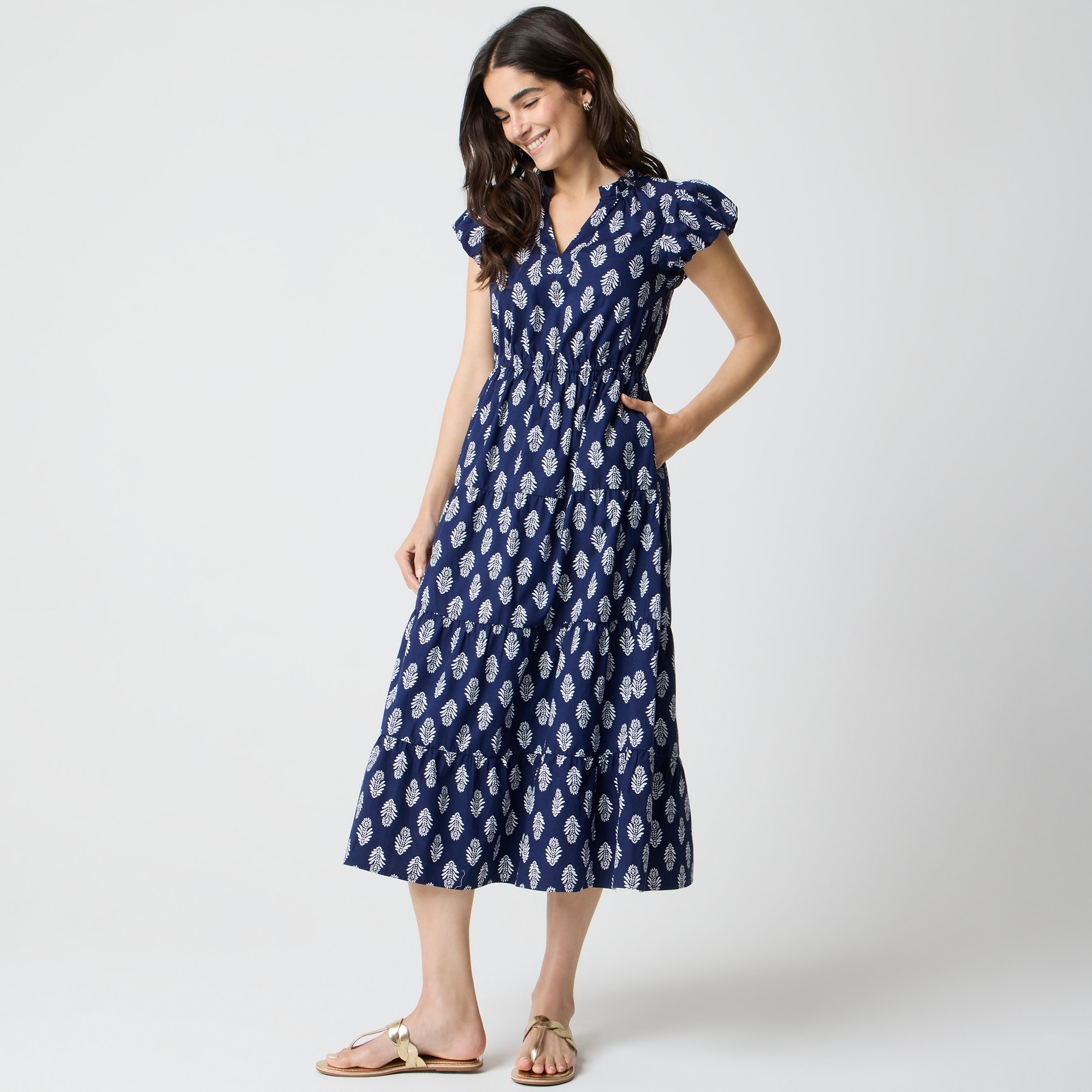 Tall V-neck puff-sleeve maxi dress