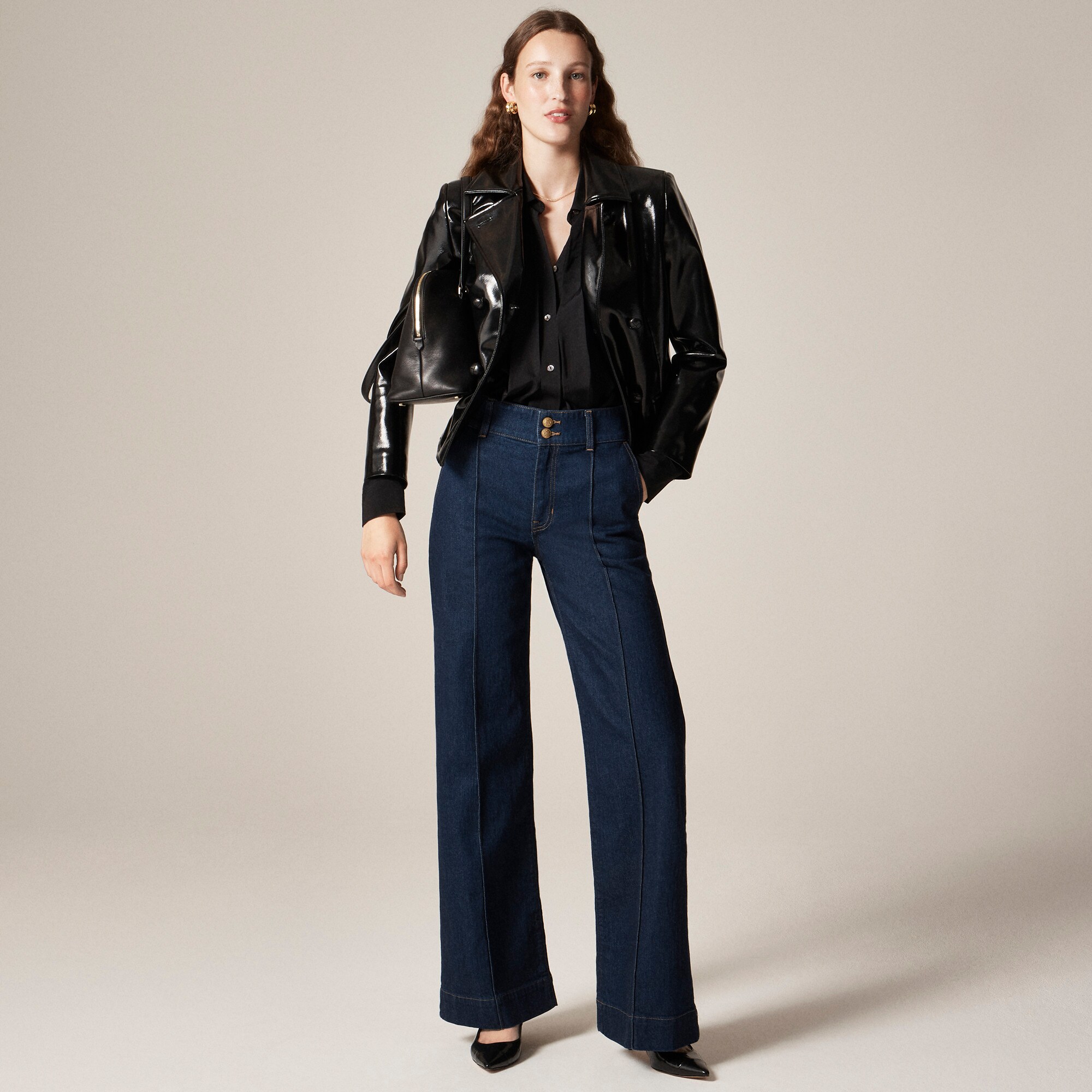 womens Denim trouser jean with stacked buttons