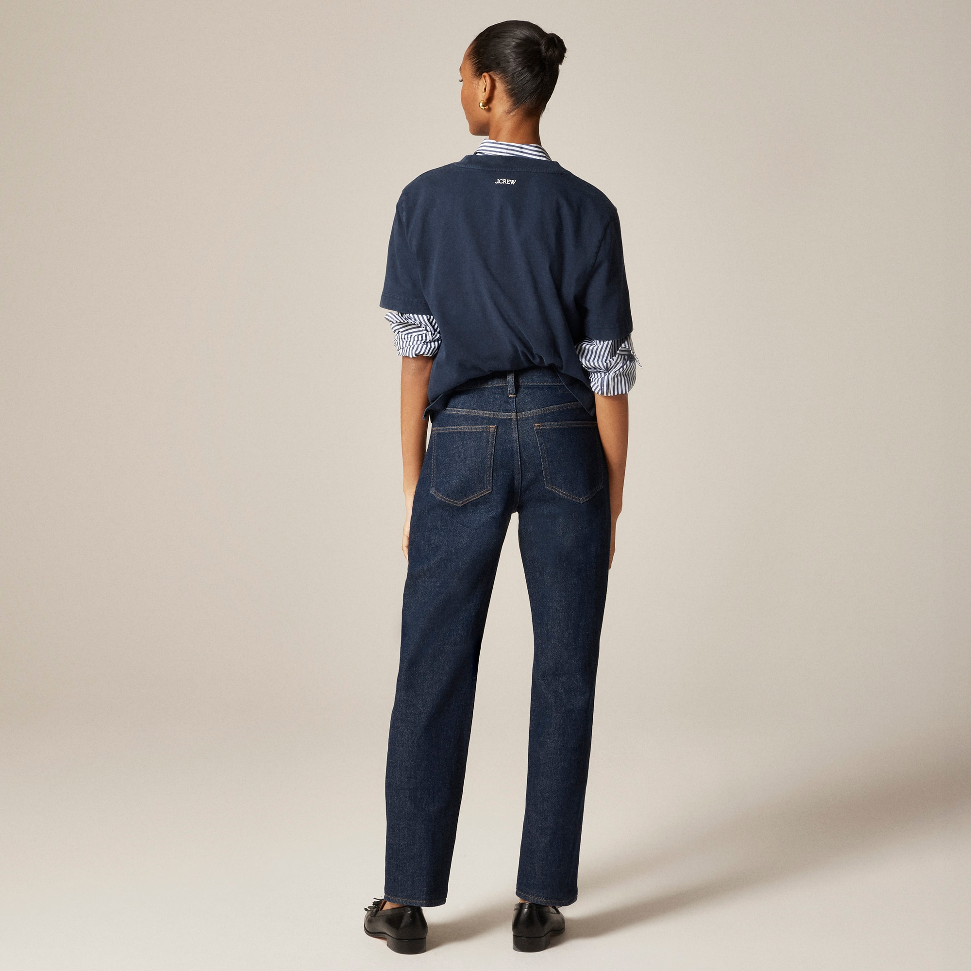 Nipped straight jean in stretch