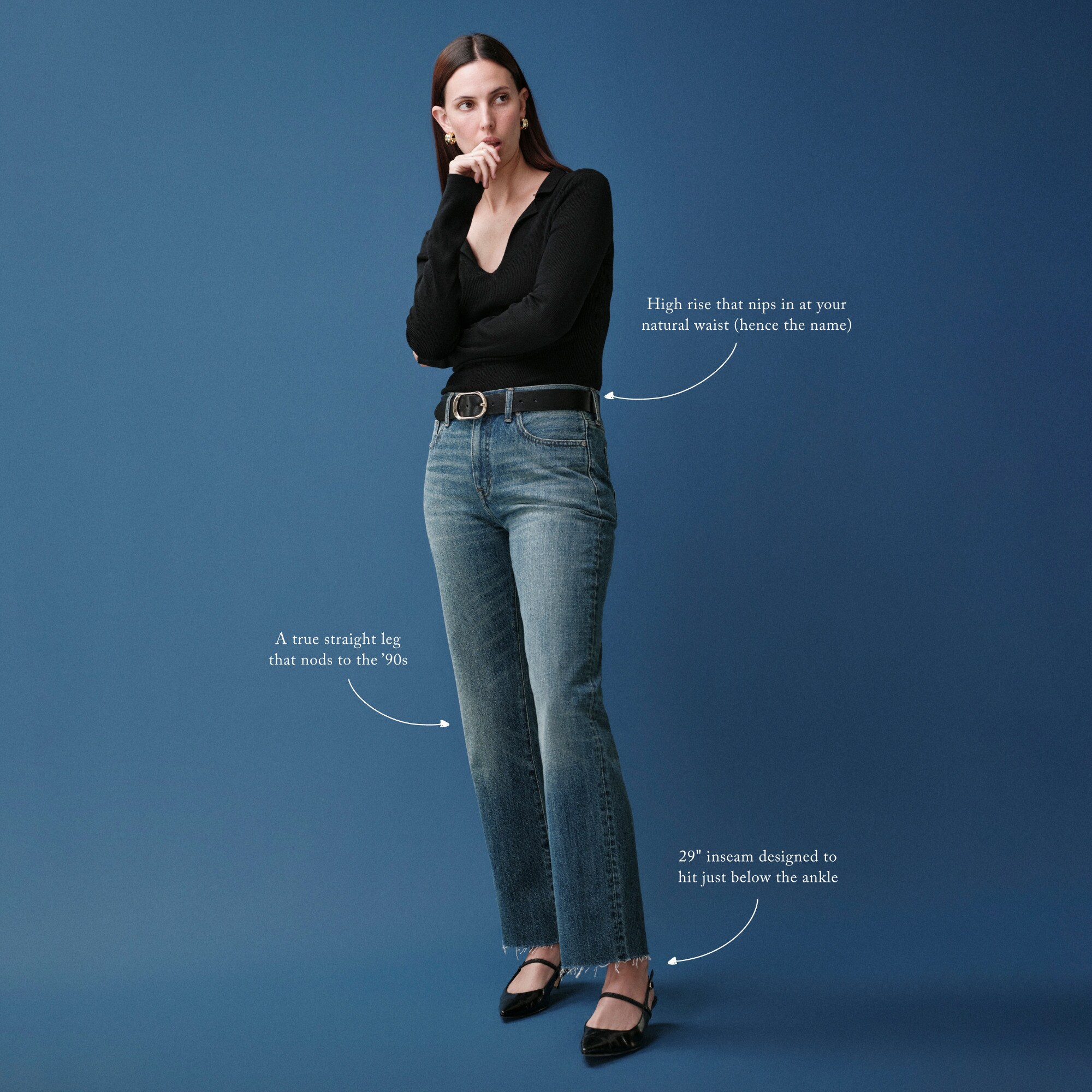 Nipped straight jean in stretch