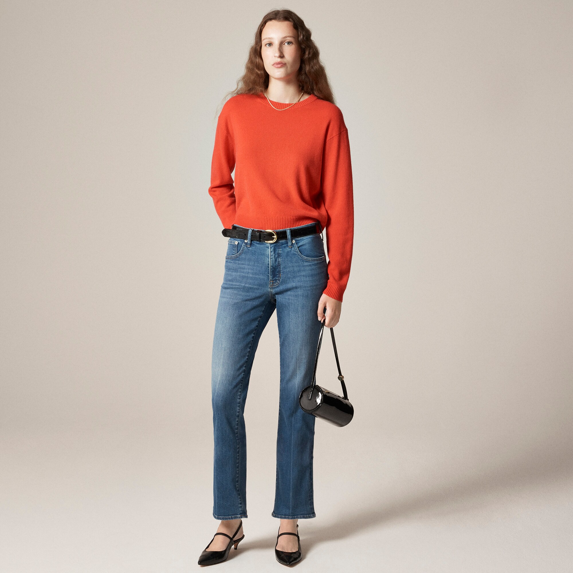 womens Petite mid-rise cropped kickout jean