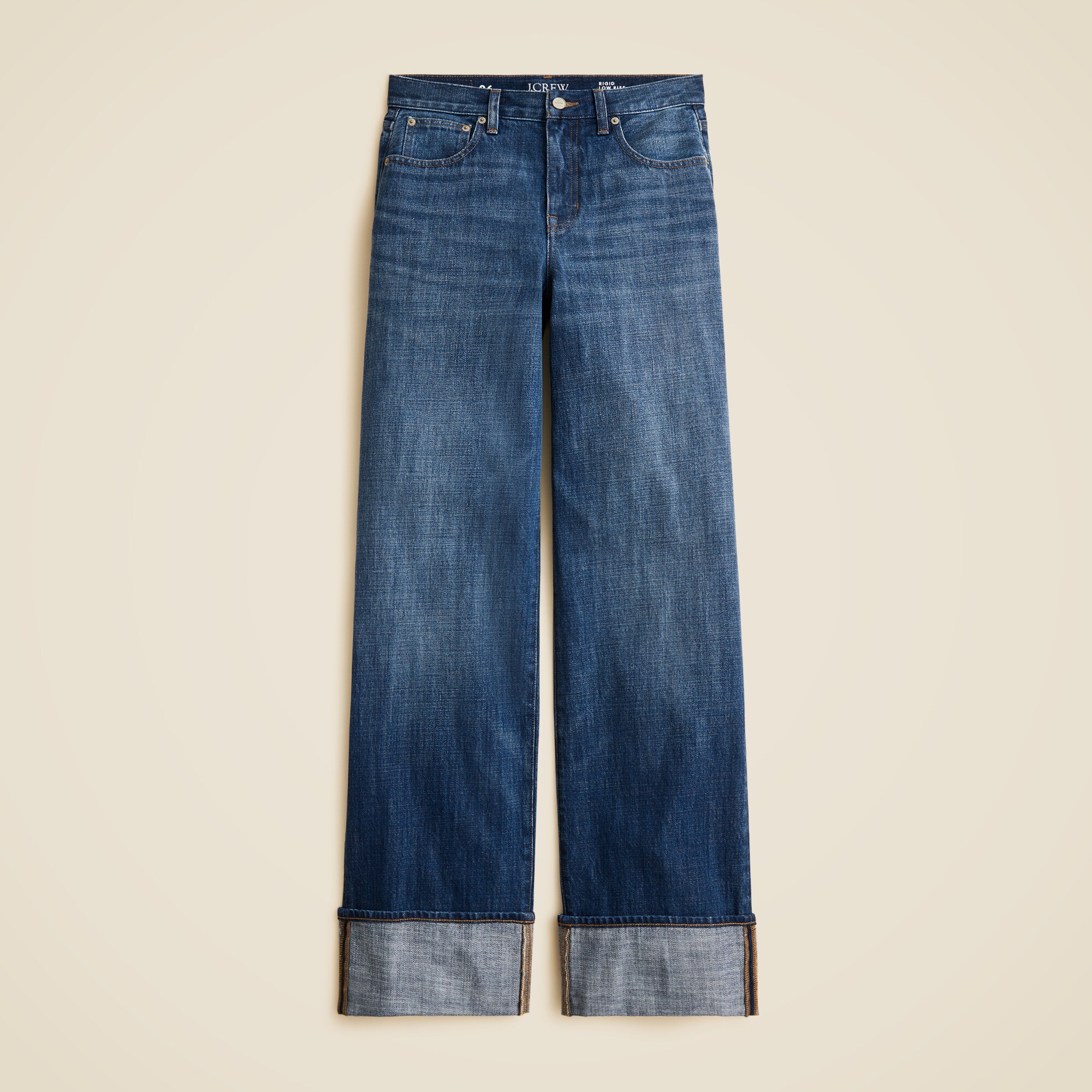 Cuffed lower-rise wide-leg jean