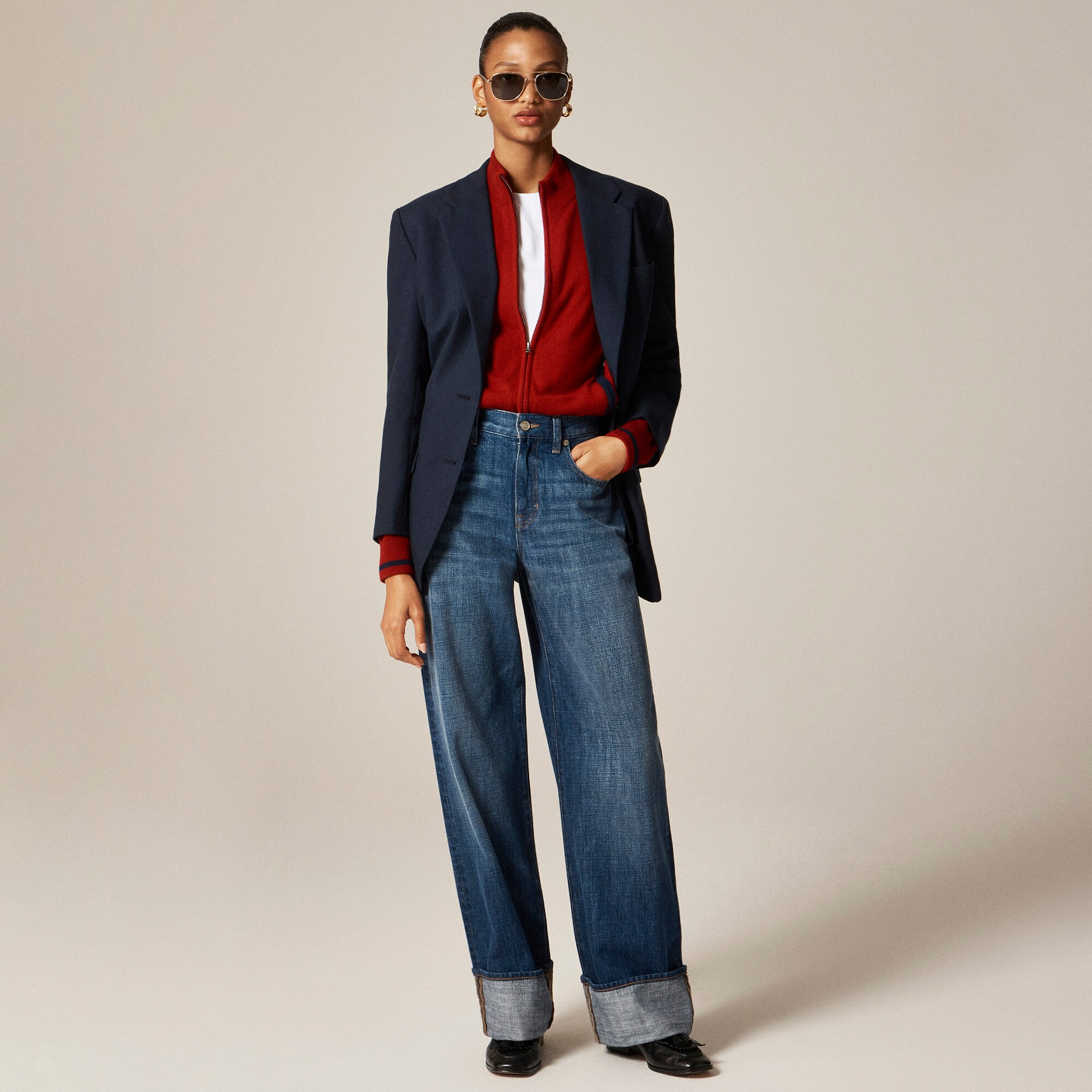 Tall cuffed lower-rise wide-leg jean