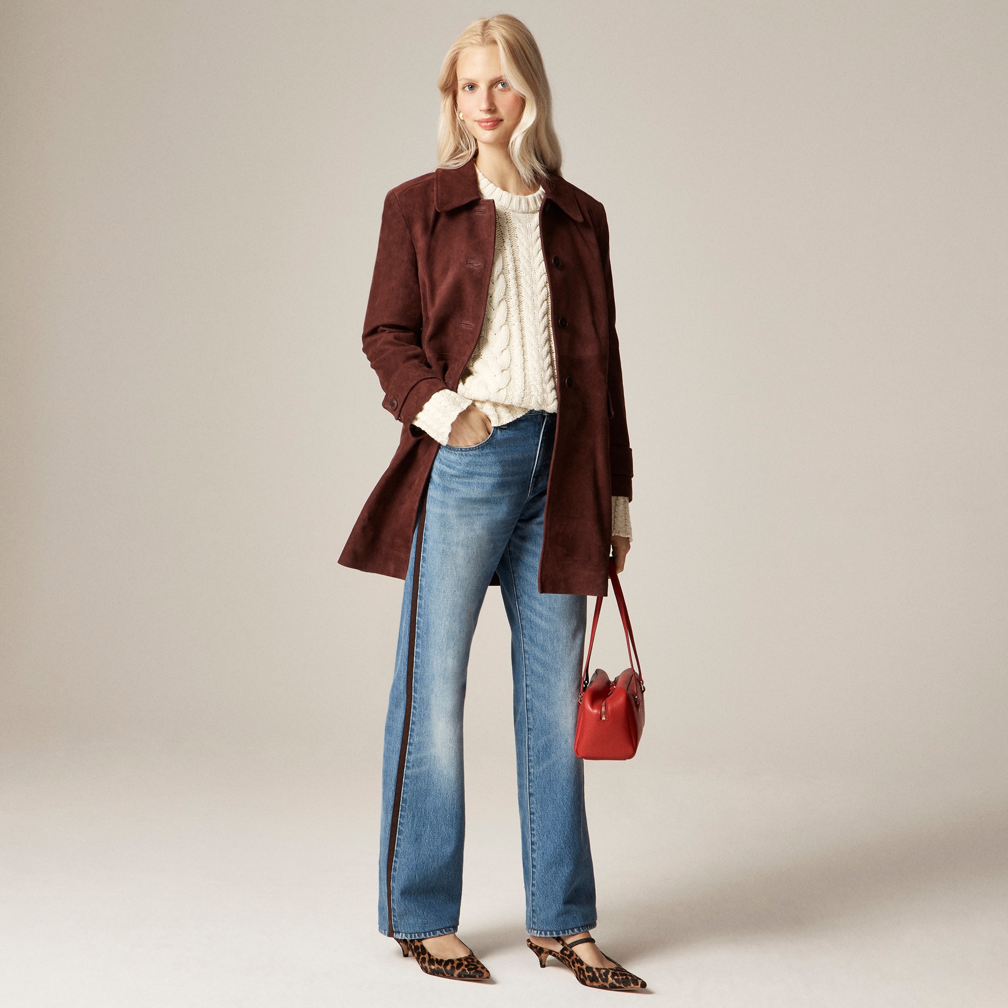  Mid-rise relaxed straight jean with suede stripe