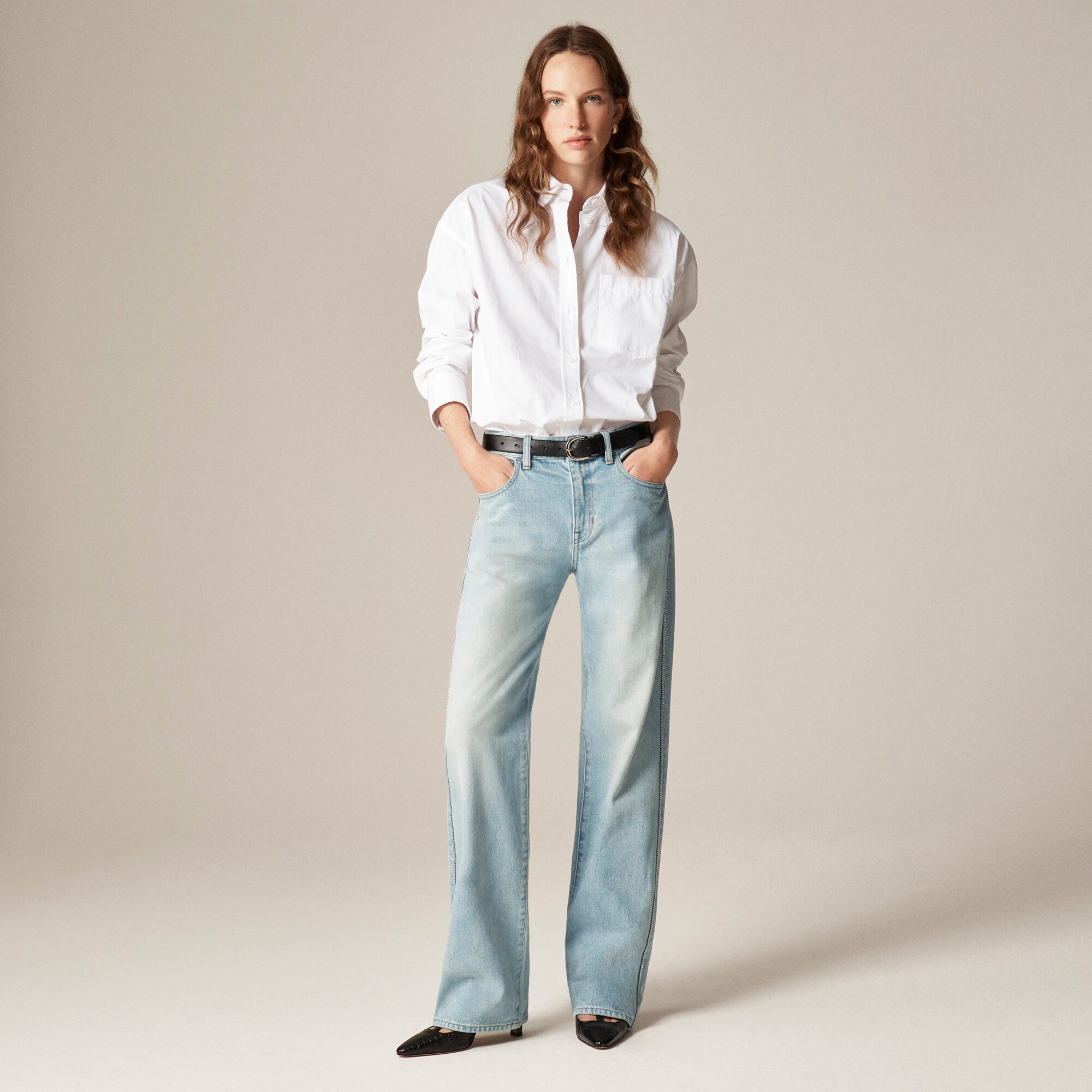 Mid-rise relaxed straight jean with embellishments