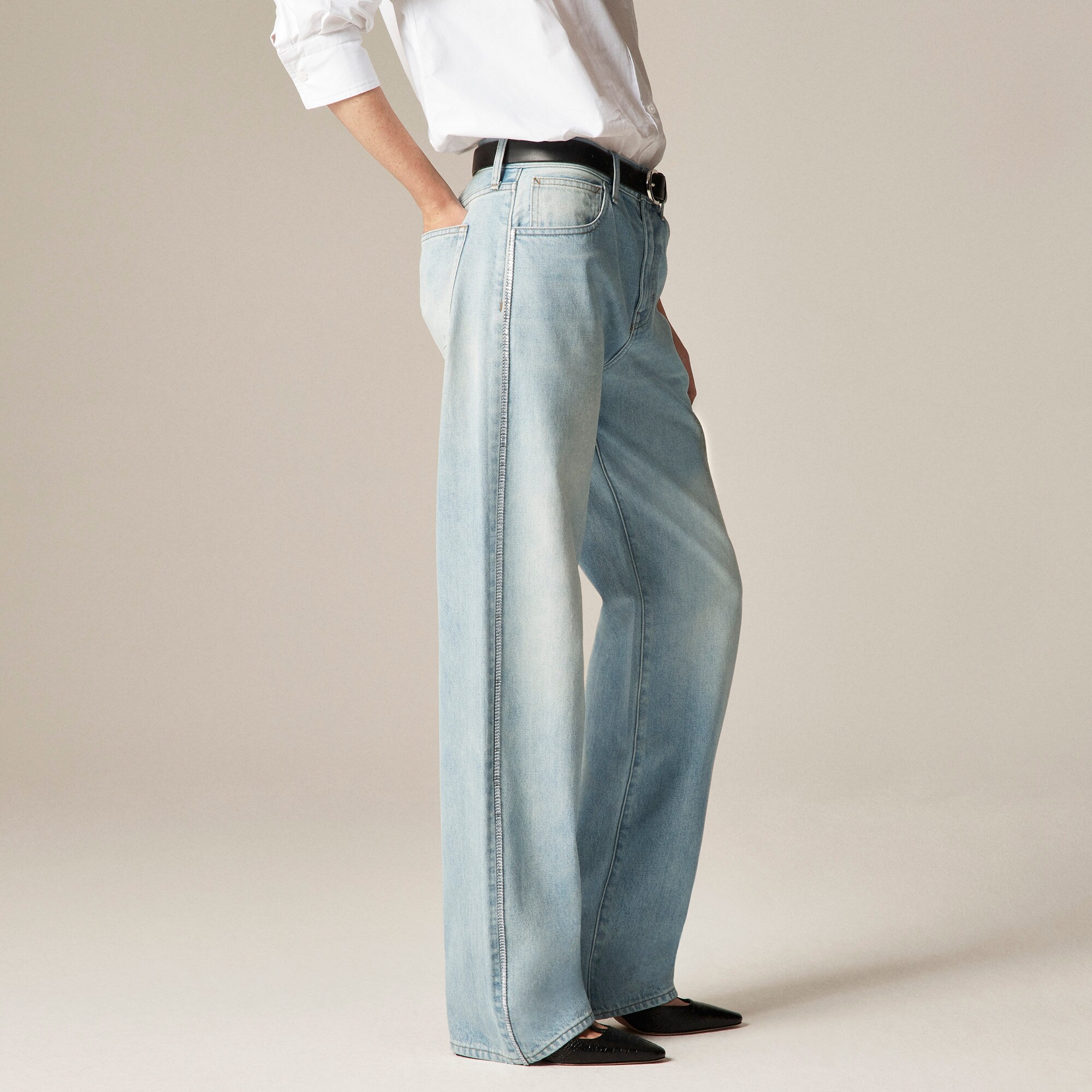 Mid-rise relaxed straight jean with embellishments