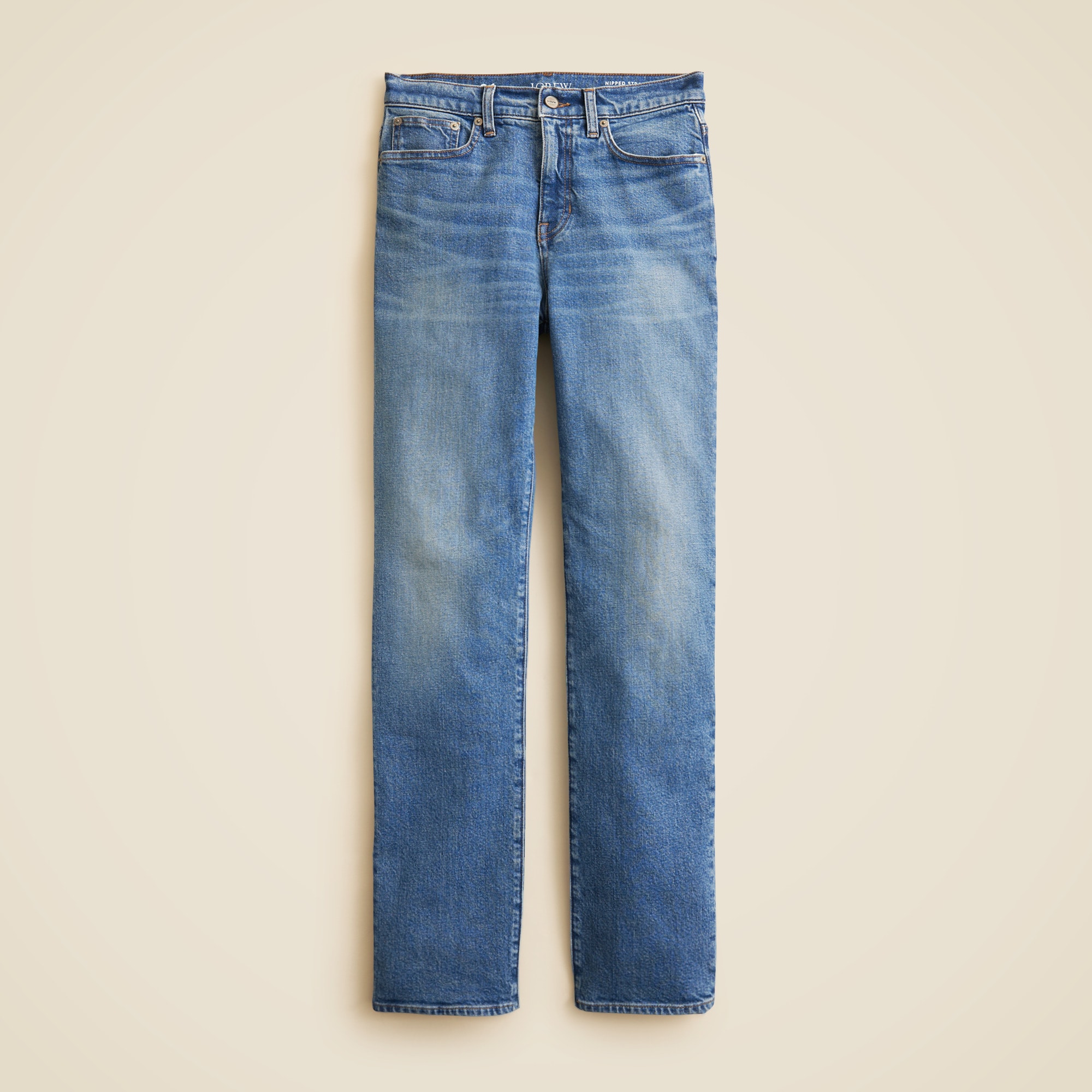 Nipped straight jean in stretch