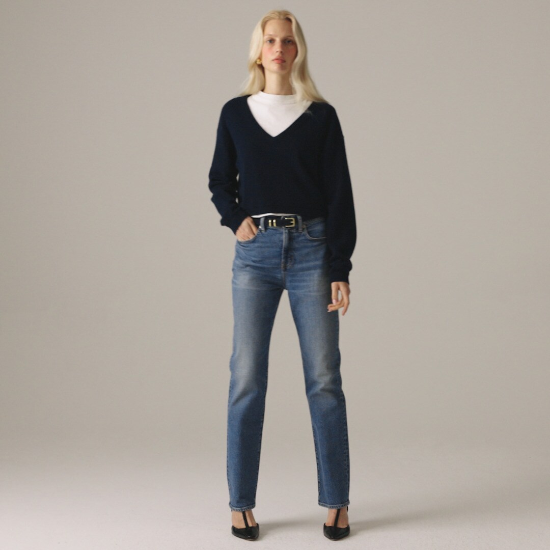 Nipped straight jean in stretch