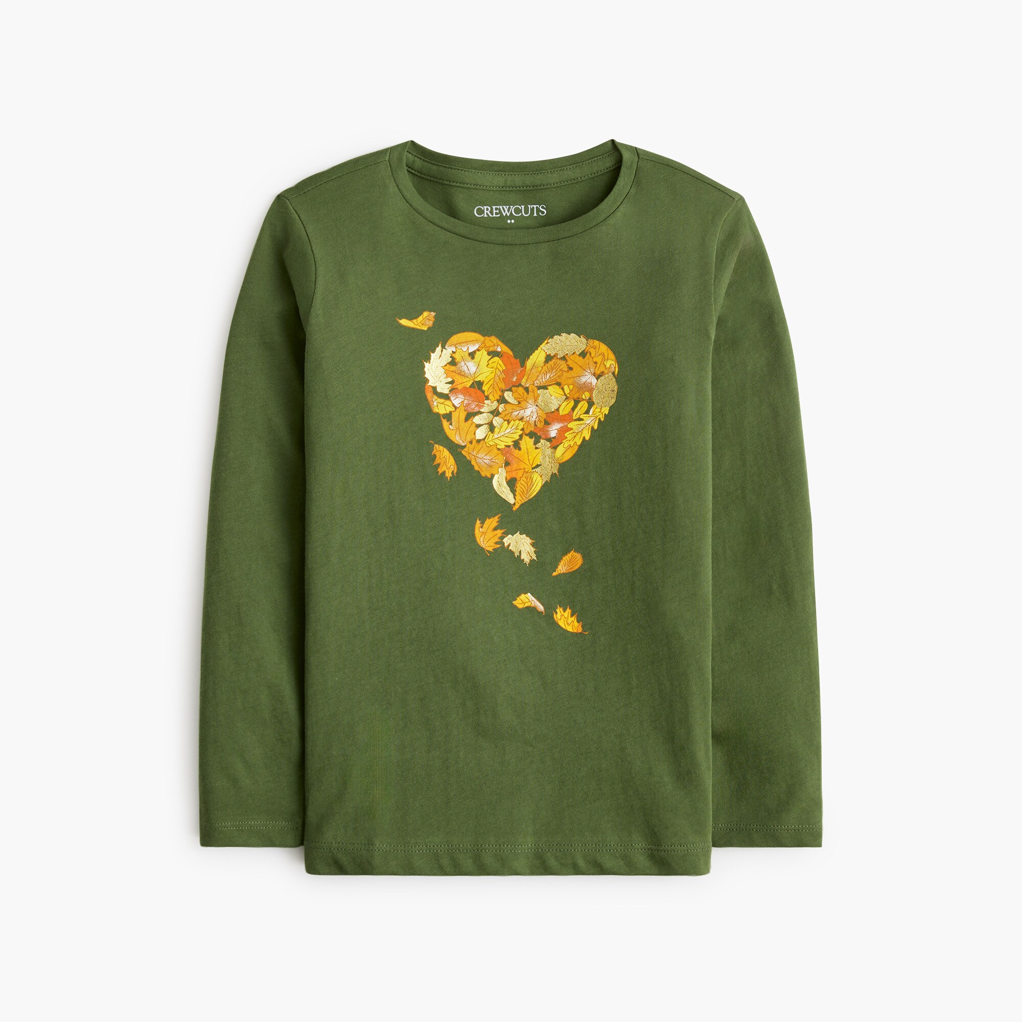 Girls' long-sleeve fall leaves heart graphic tee