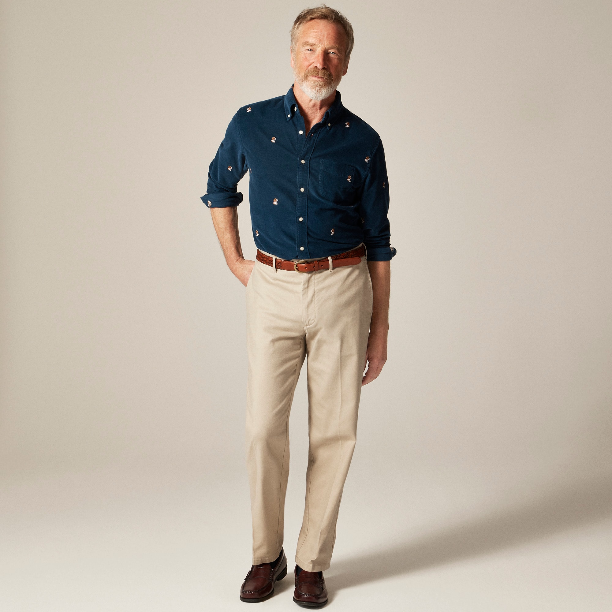 Fine-wale corduroy shirt with embroidered dogs