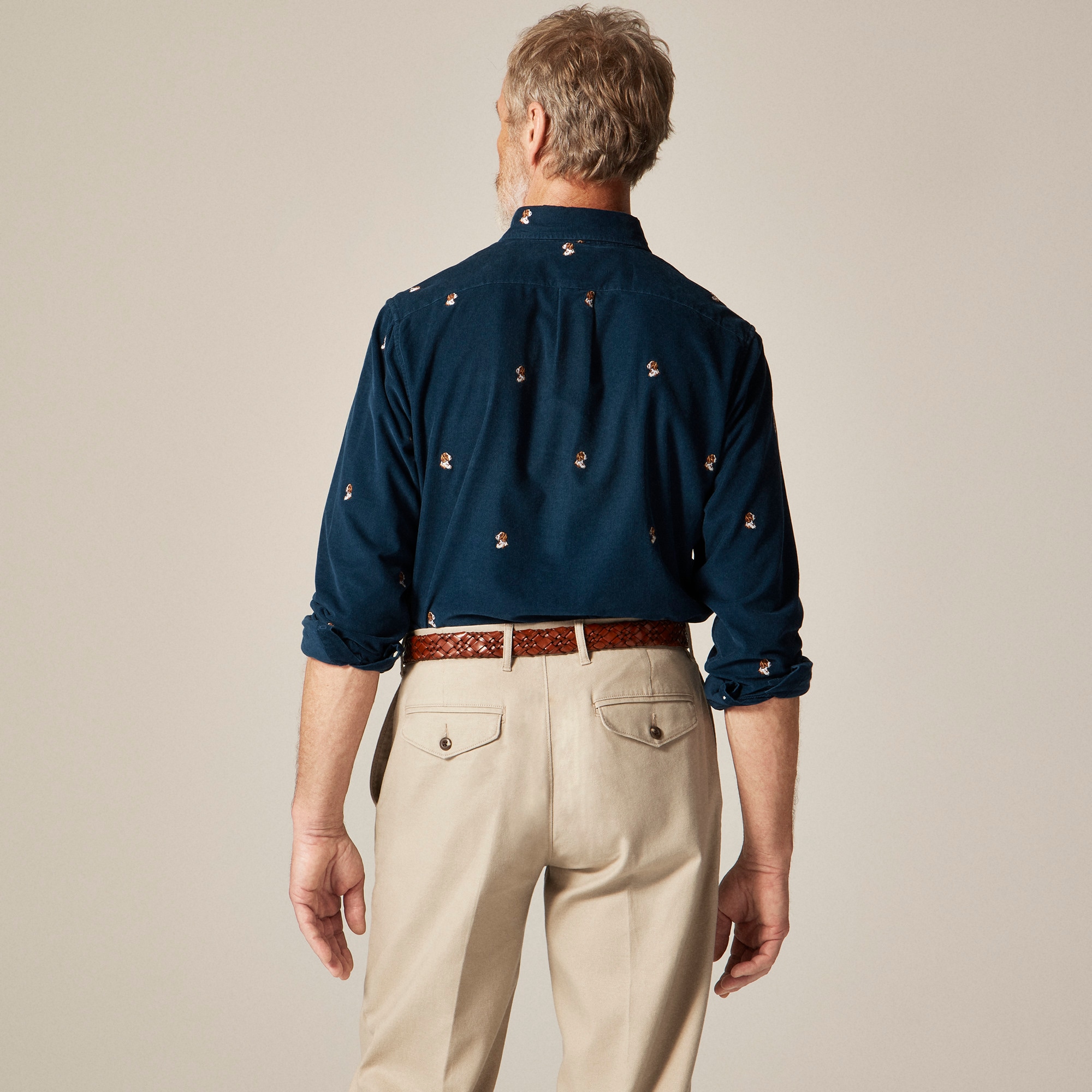 Fine-wale corduroy shirt with embroidered dogs