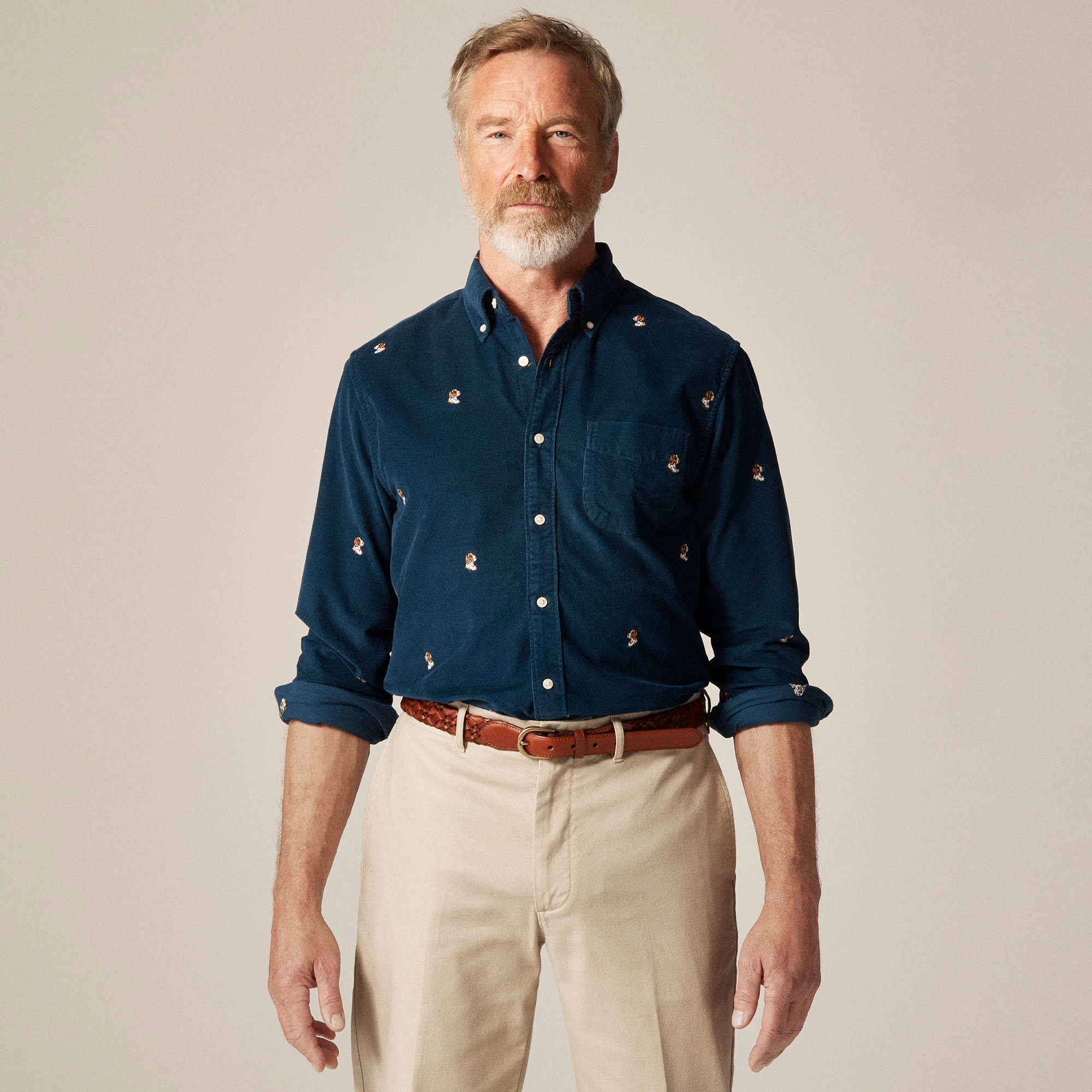  Fine-wale corduroy shirt with embroidered dogs