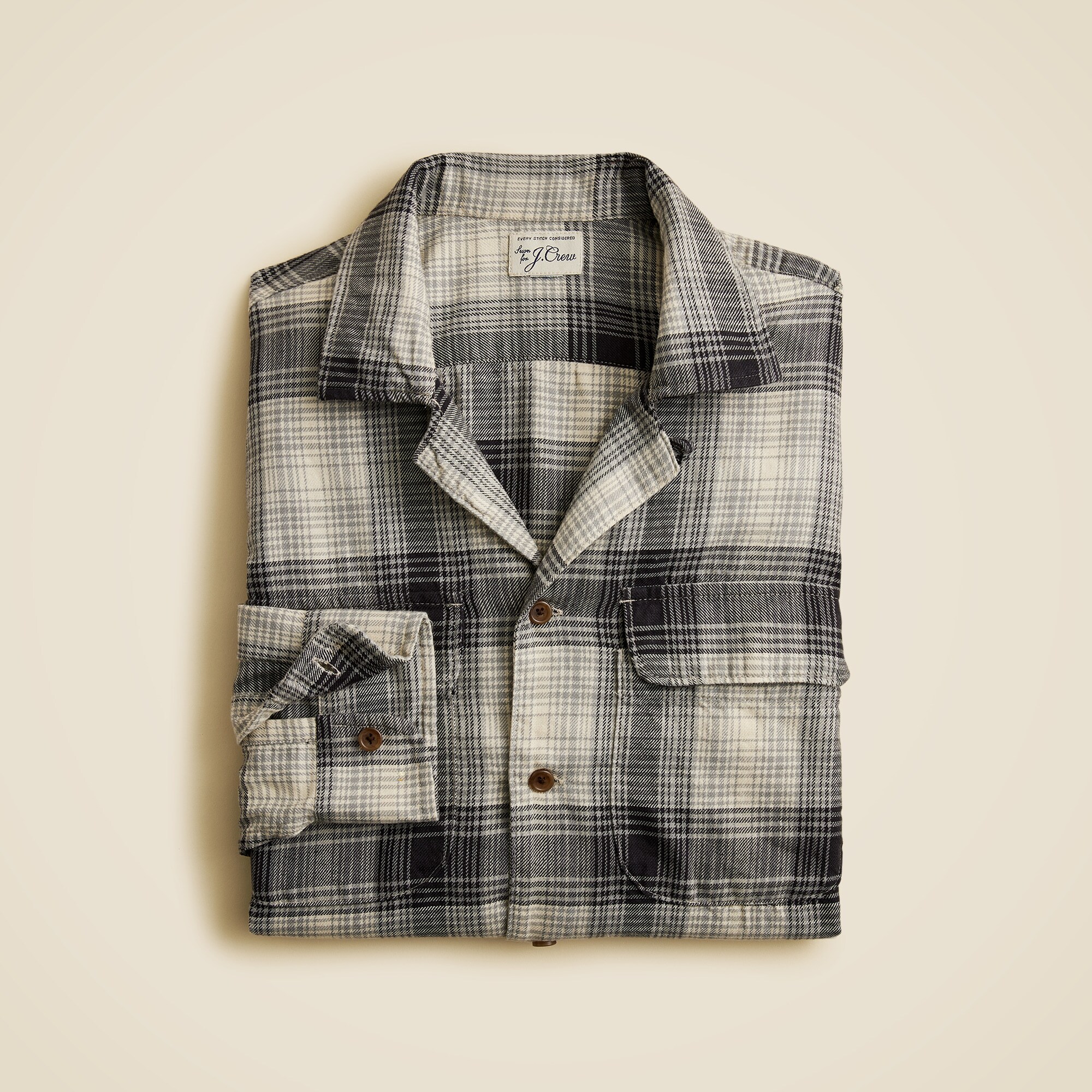  Cotton-hemp blend twill camp-collar shirt