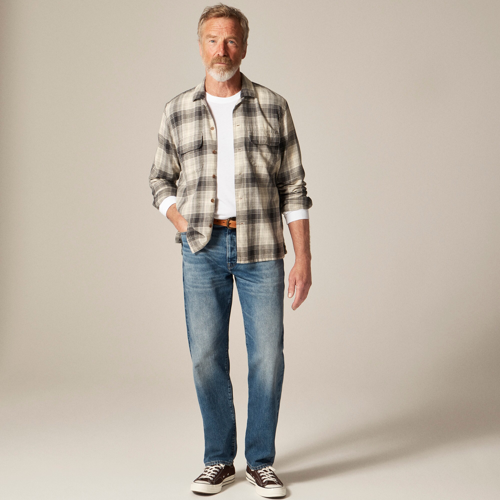 Cotton-hemp blend twill camp-collar shirt