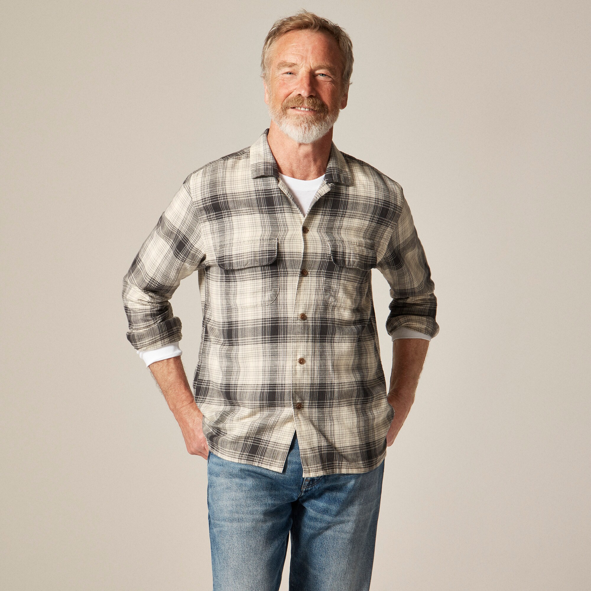  Cotton-hemp blend twill camp-collar shirt
