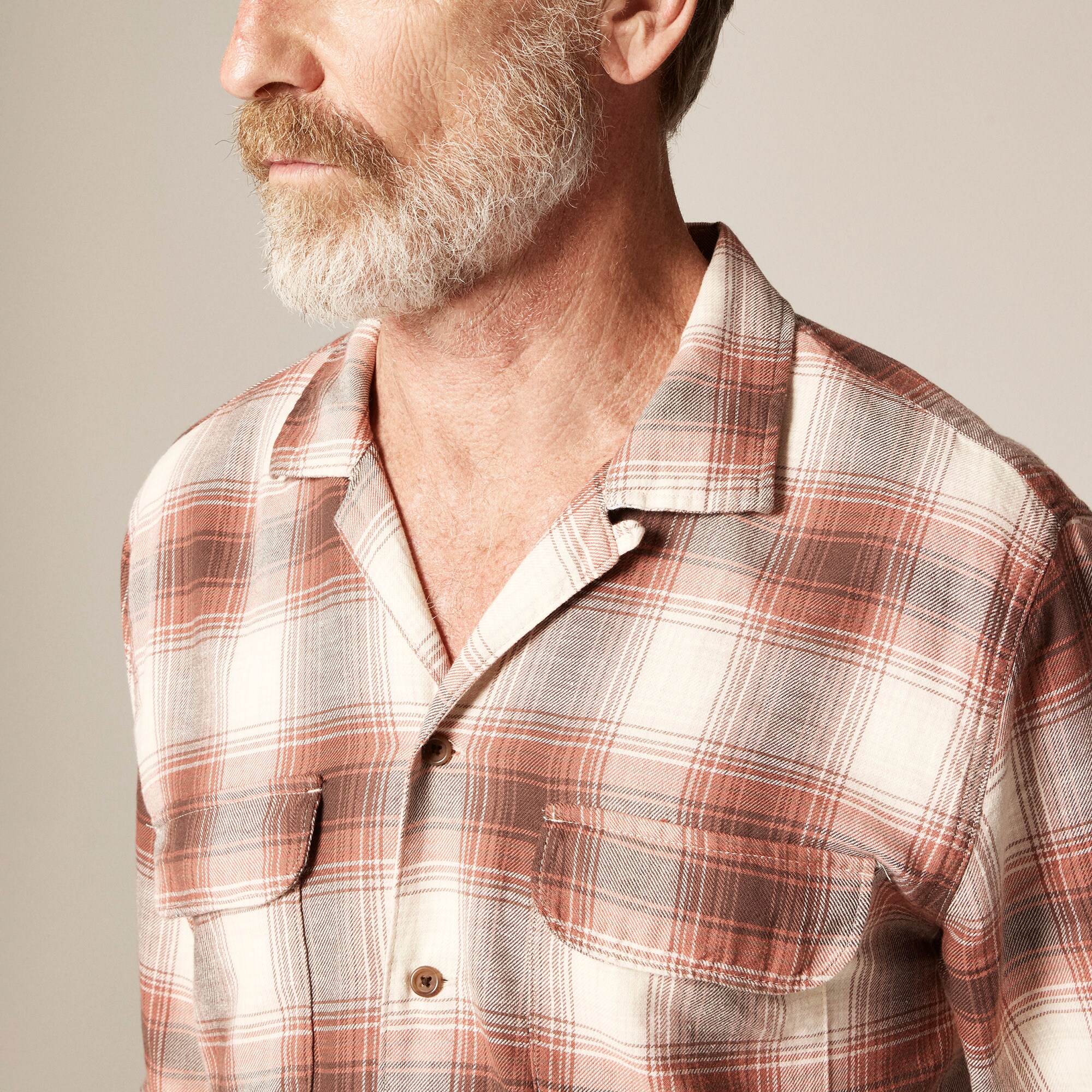 Cotton-hemp blend twill camp-collar shirt