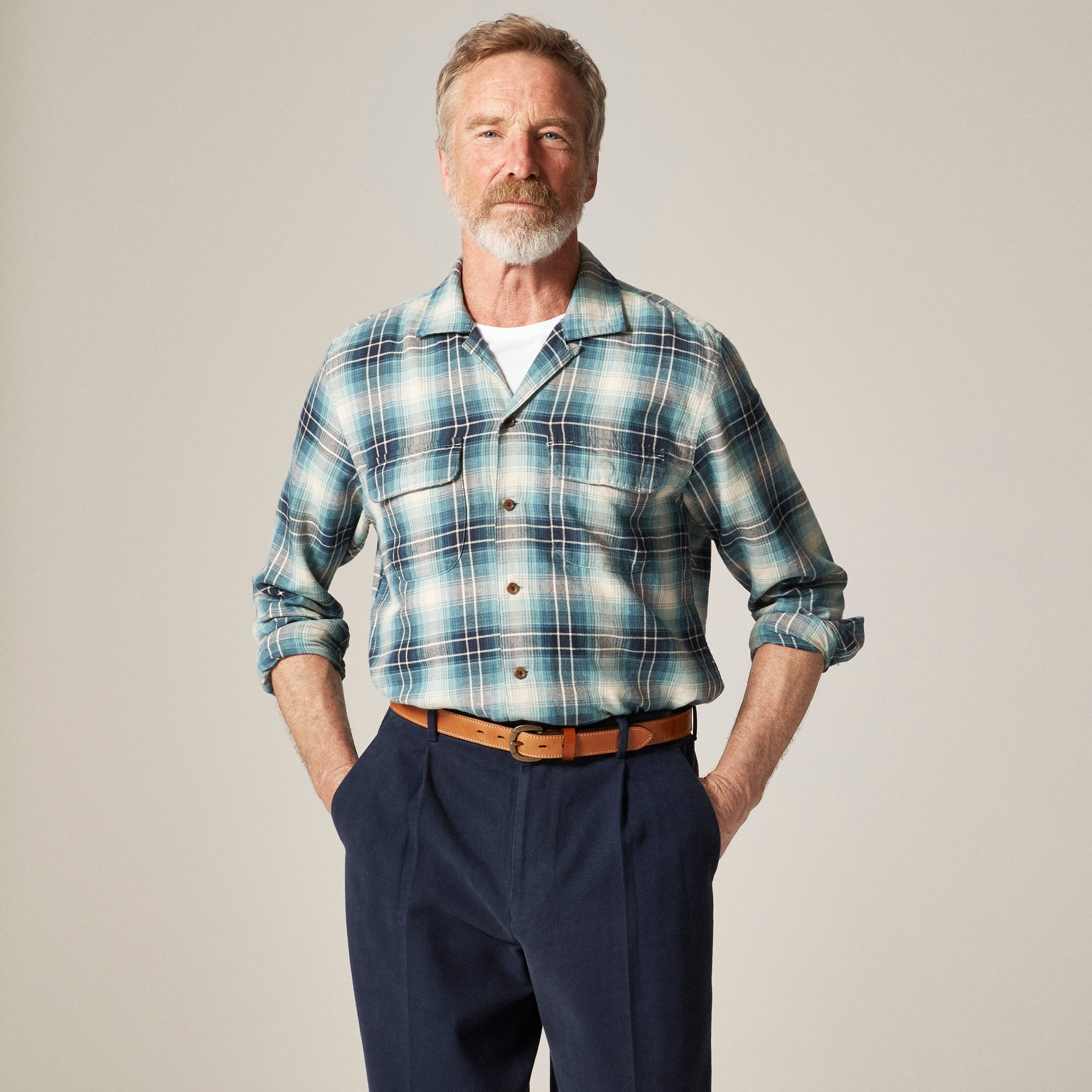 Cotton-hemp blend twill camp-collar shirt