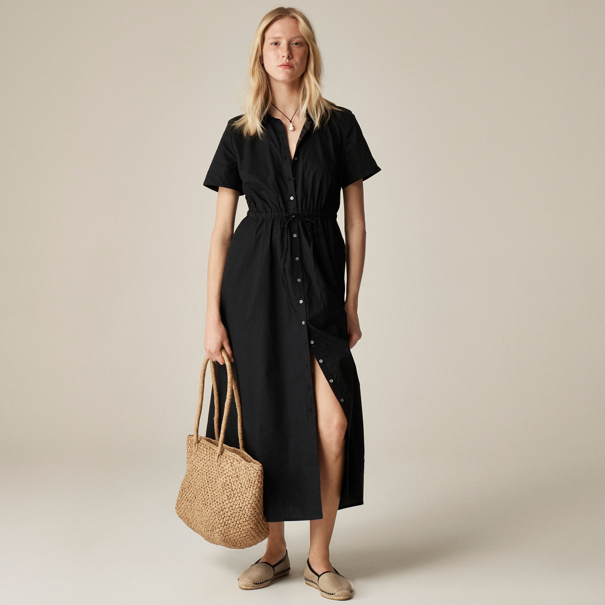 womens Shirred-waist shirtdress in cotton poplin