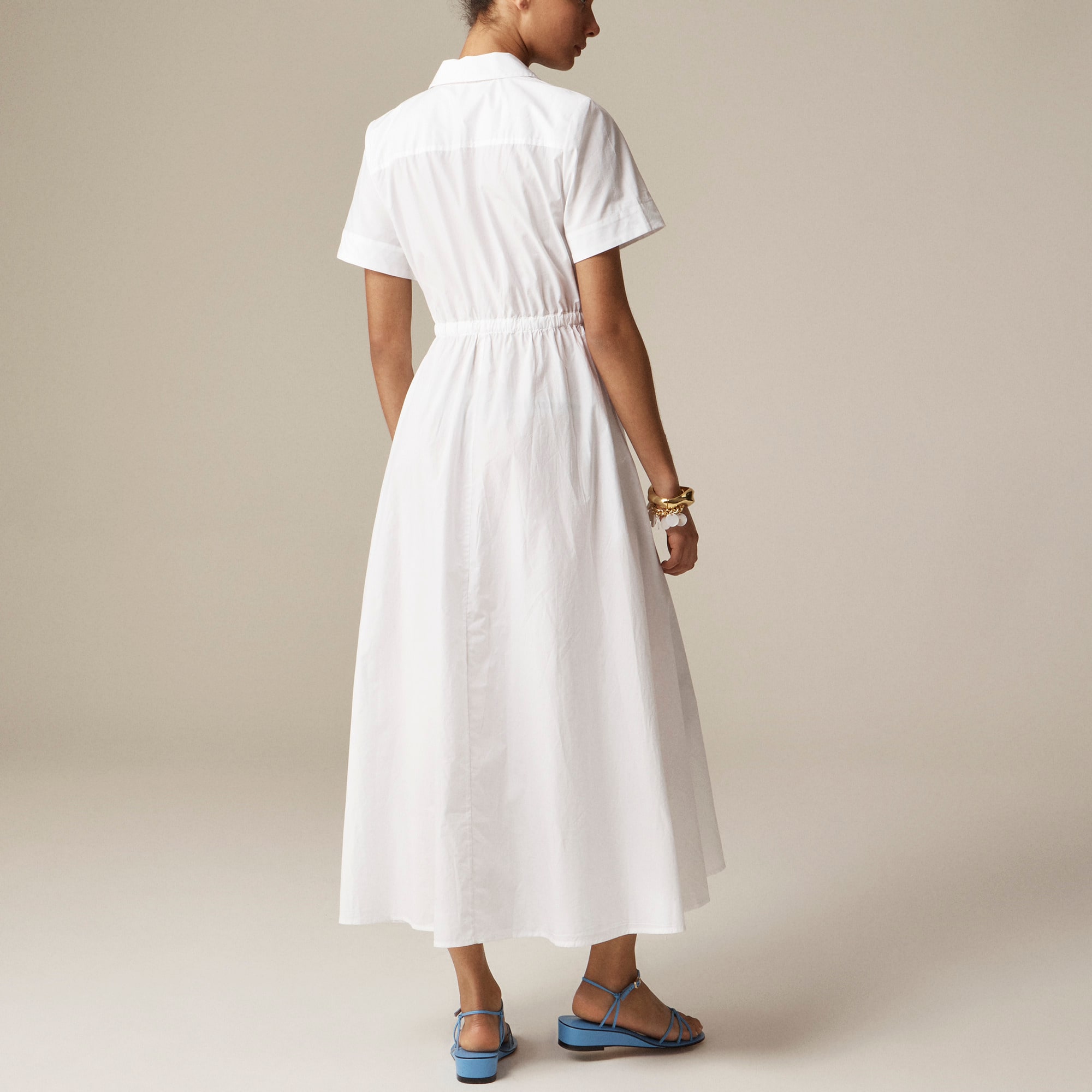 Shirred-waist shirtdress in cotton poplin