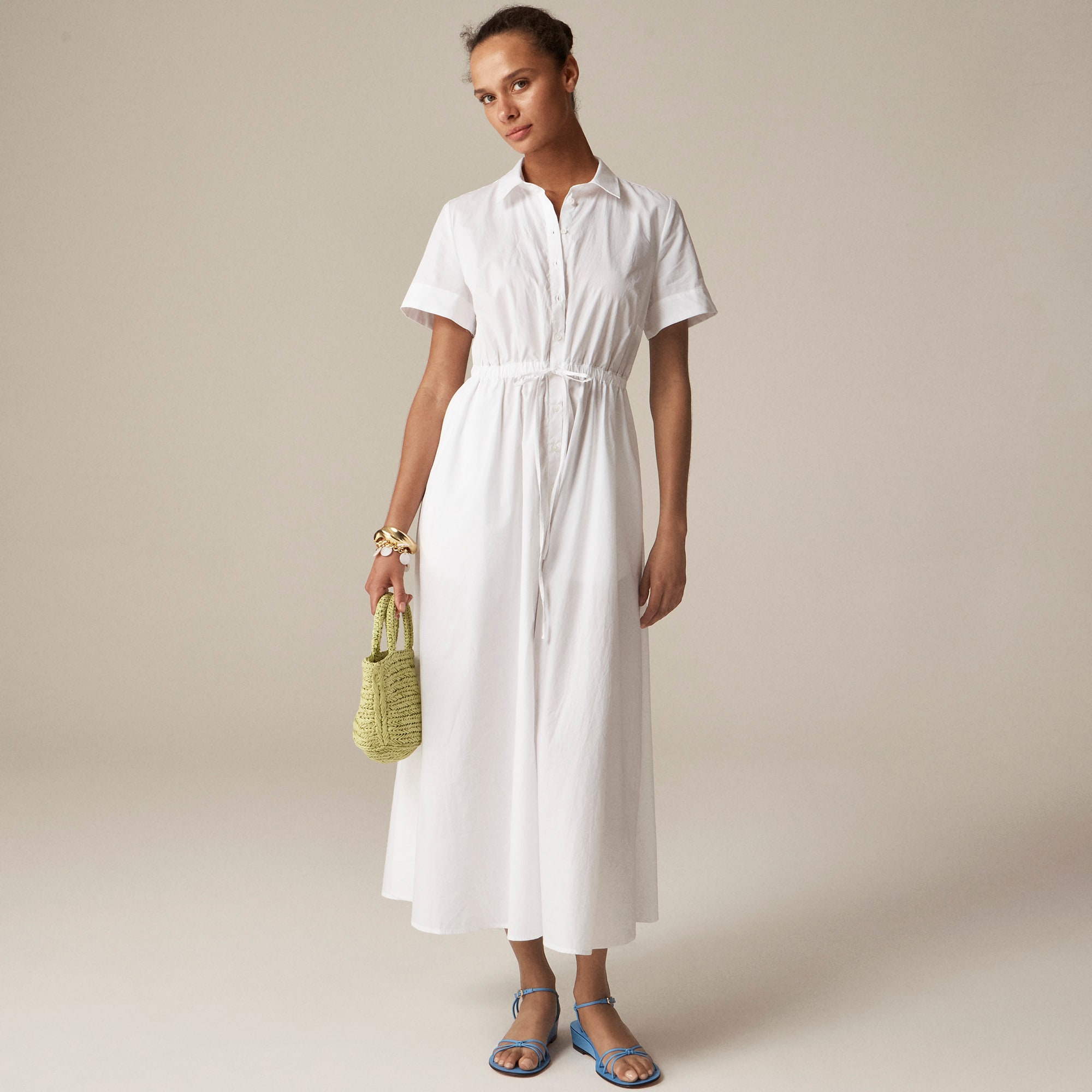 womens Shirred-waist shirtdress in cotton poplin
