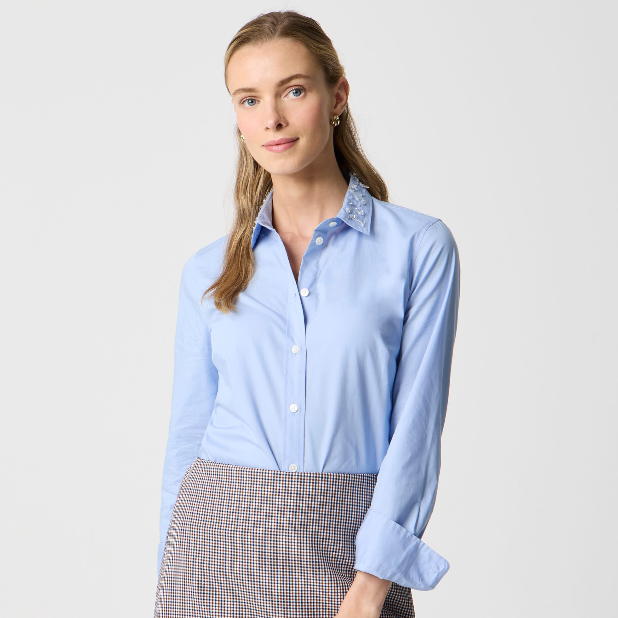 Jewel-collar button-up shirt