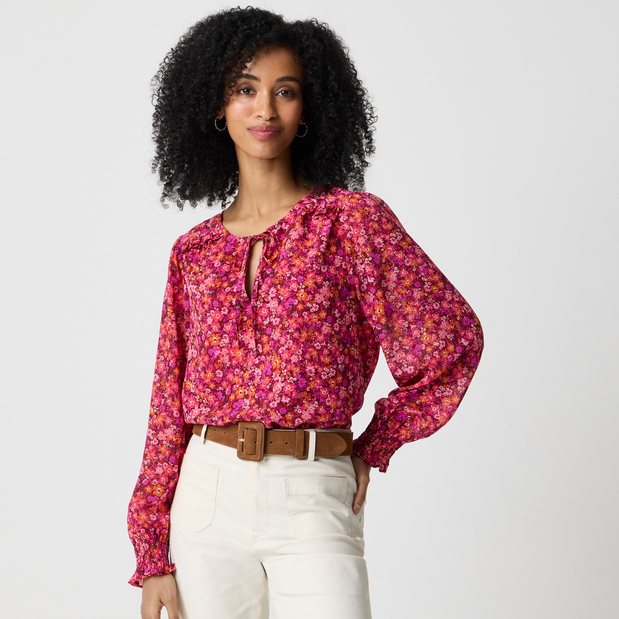 Tie-front long-sleeve top