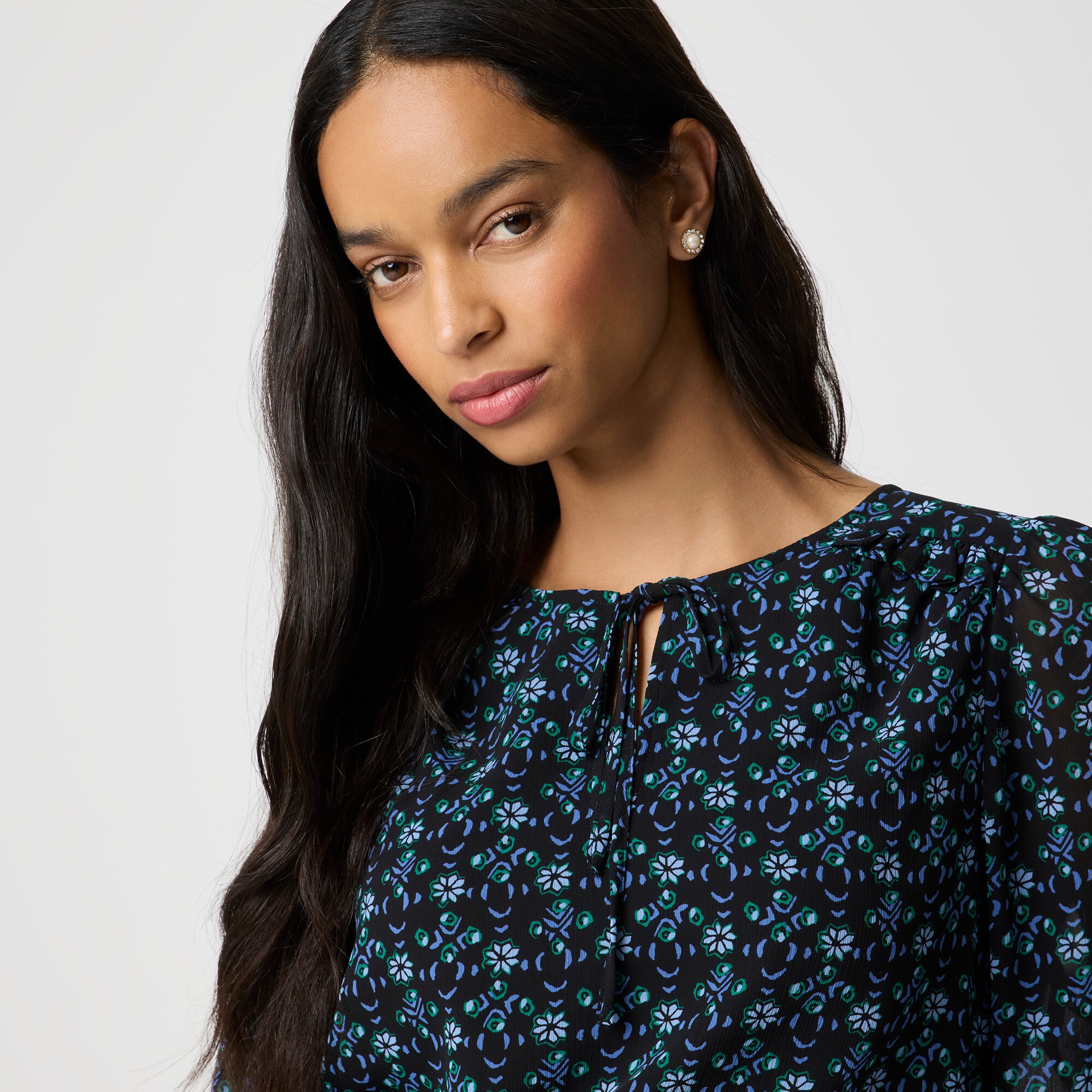 Tie-front long-sleeve top