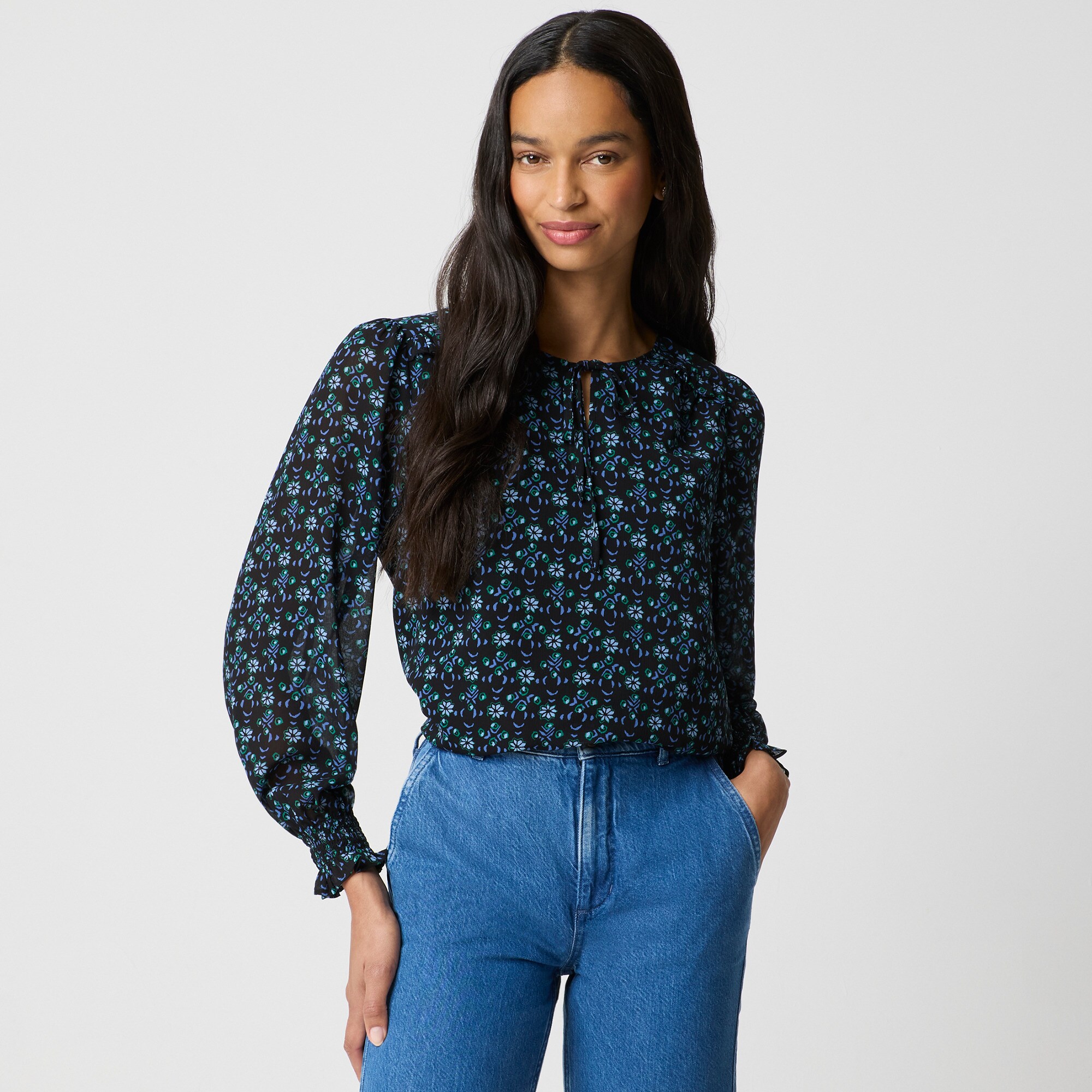Tie-front long-sleeve top