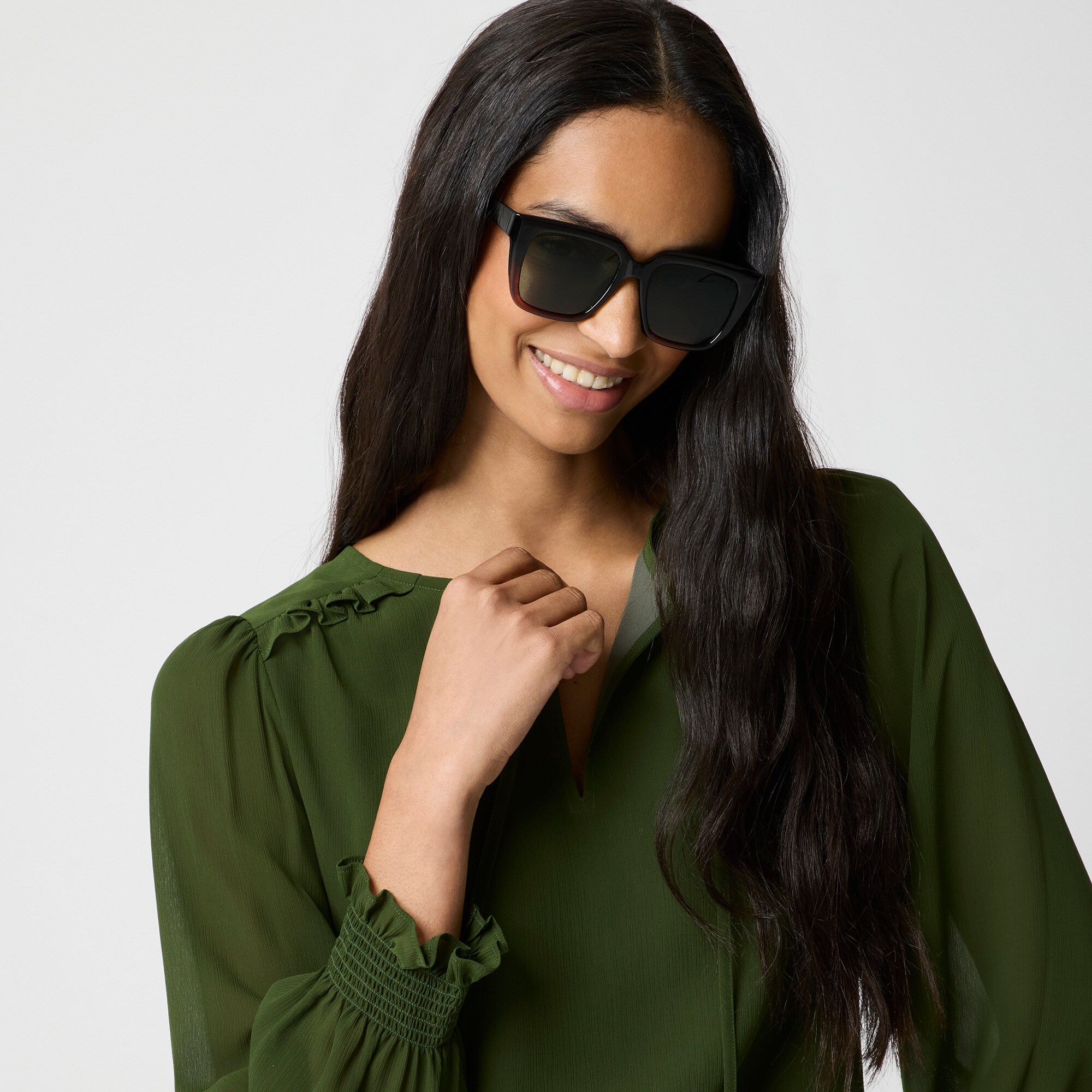 Tie-front long-sleeve top