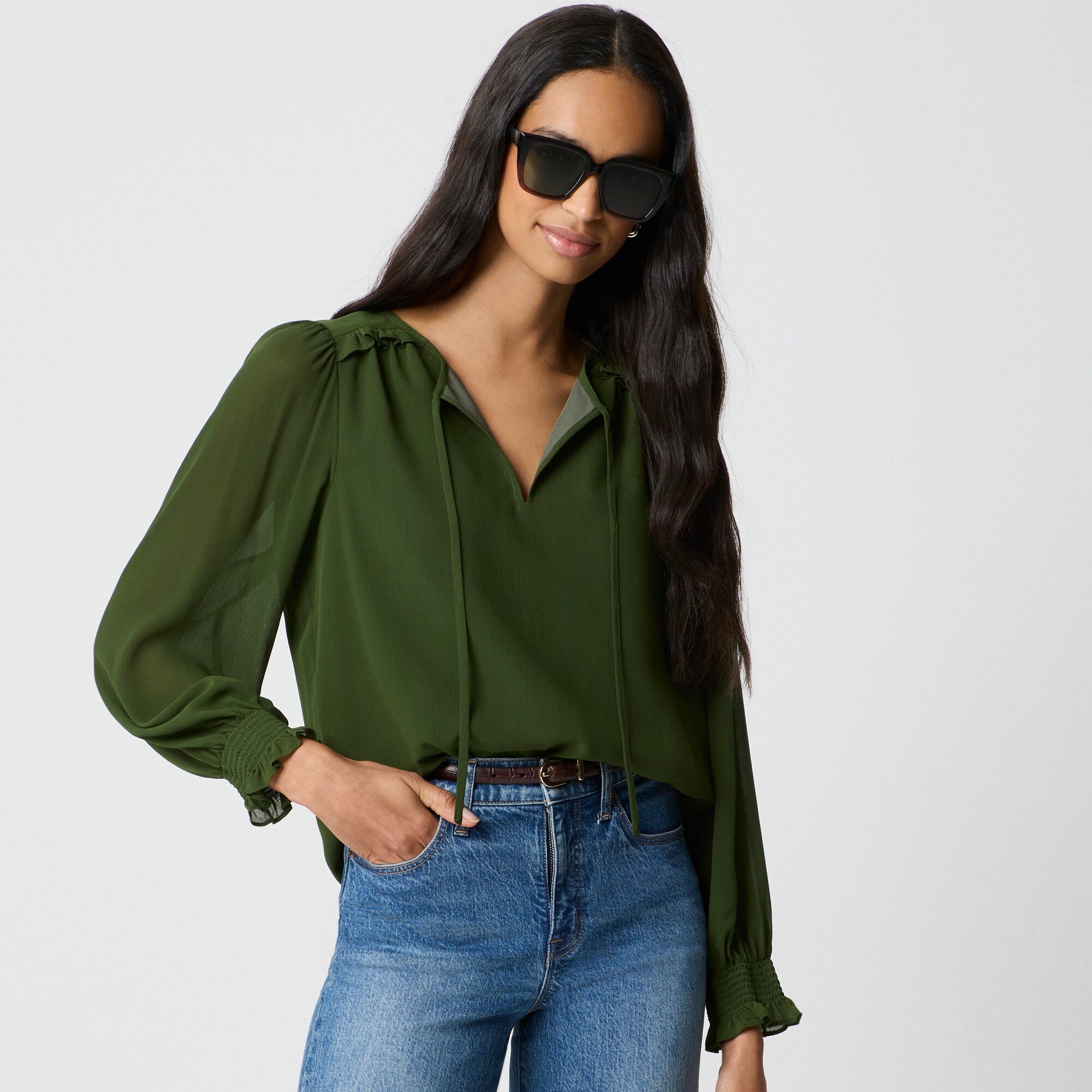 Tie-front long-sleeve top