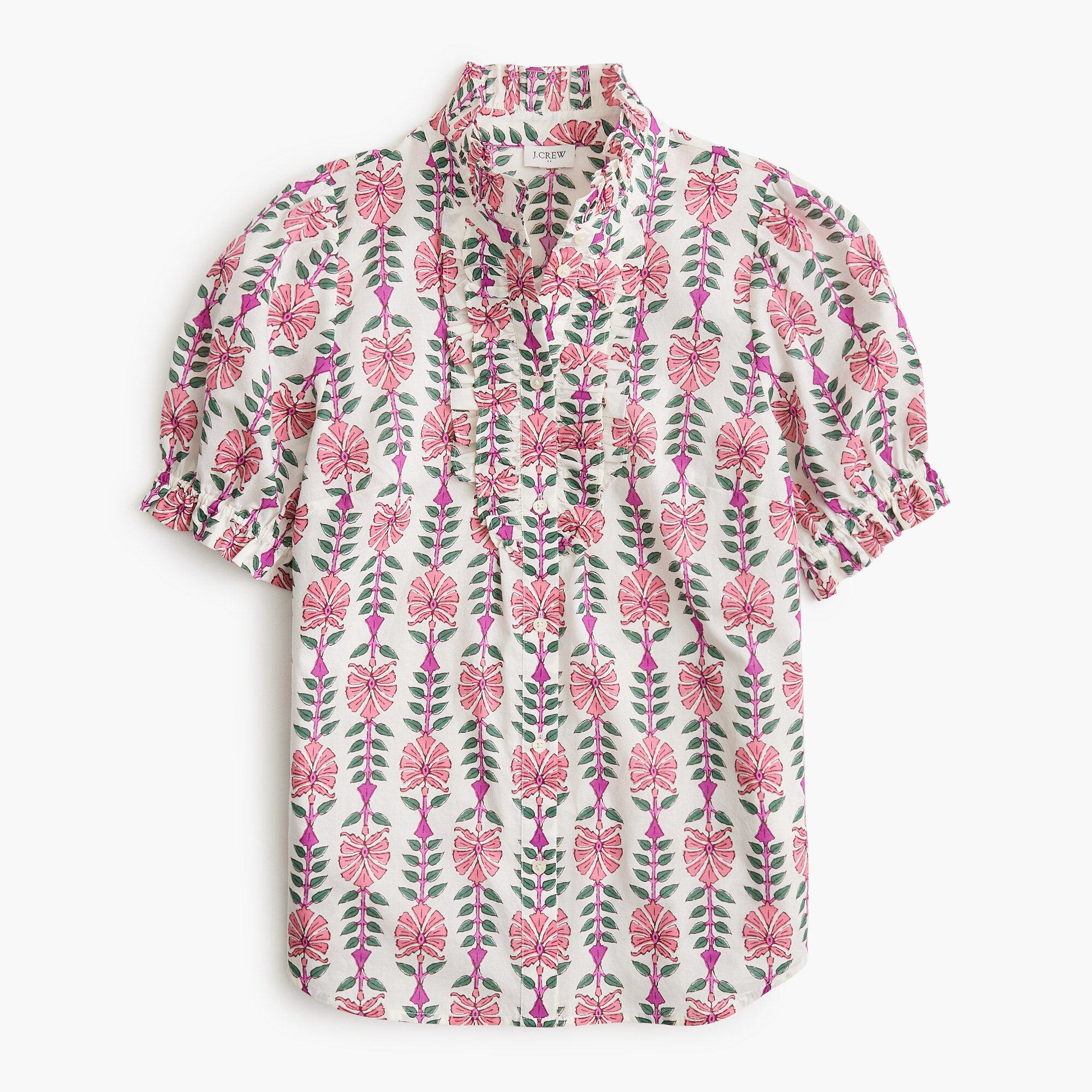 printed ruffle-placket blouse for women