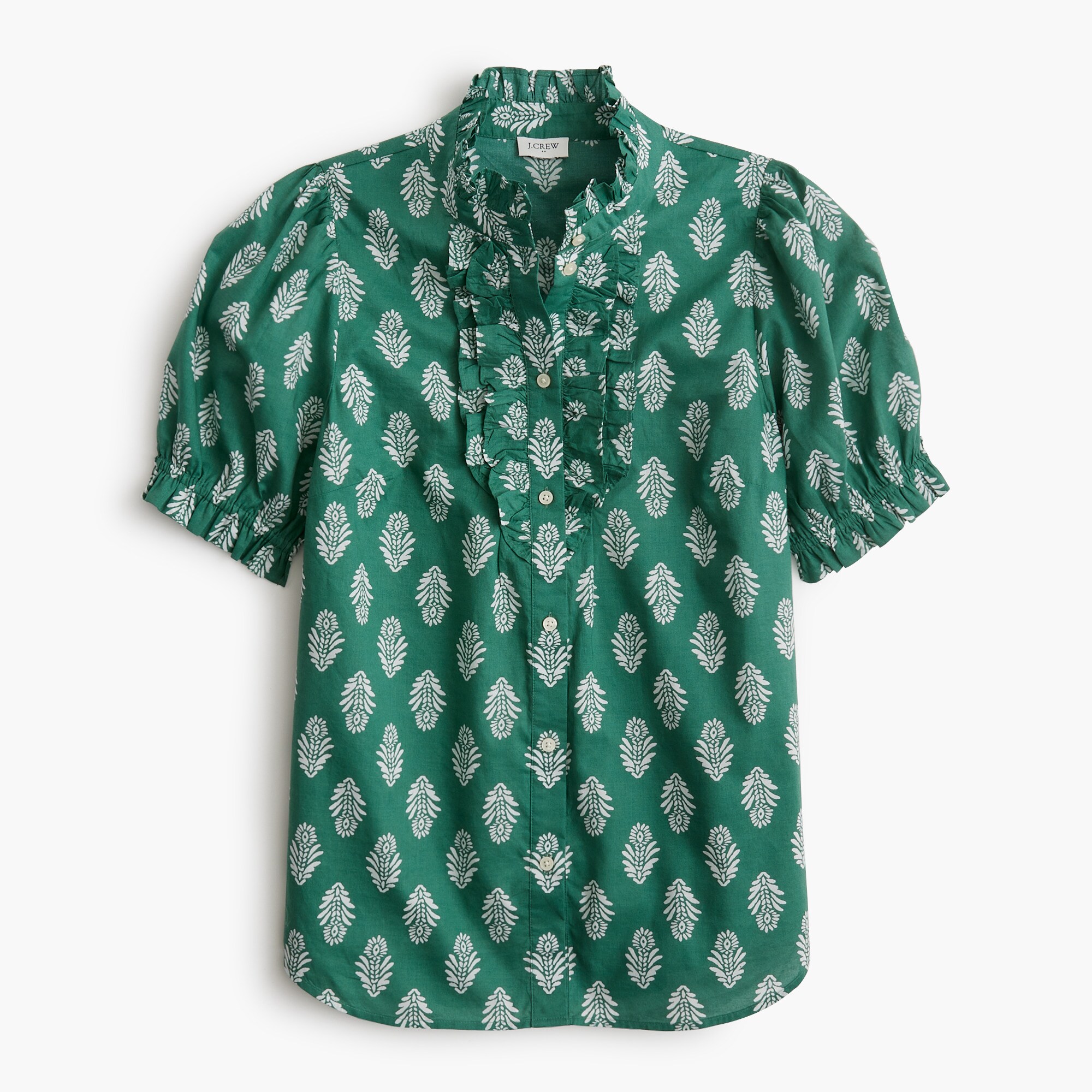 printed ruffle-placket blouse for women